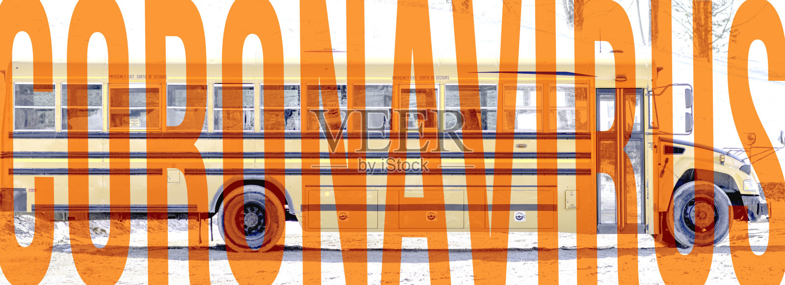 冠状病毒文字对校车的图片照片摄影图片