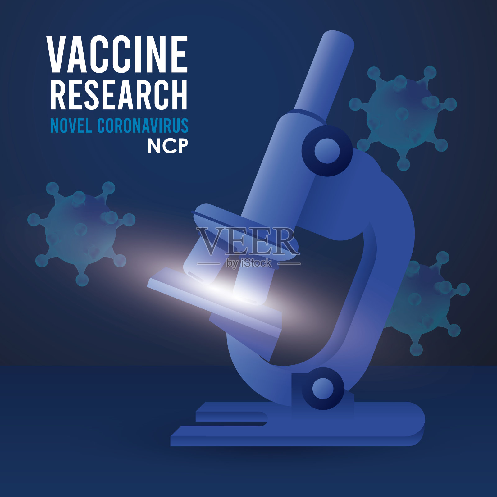 用显微镜搜索新型冠状病毒疫苗插画图片素材