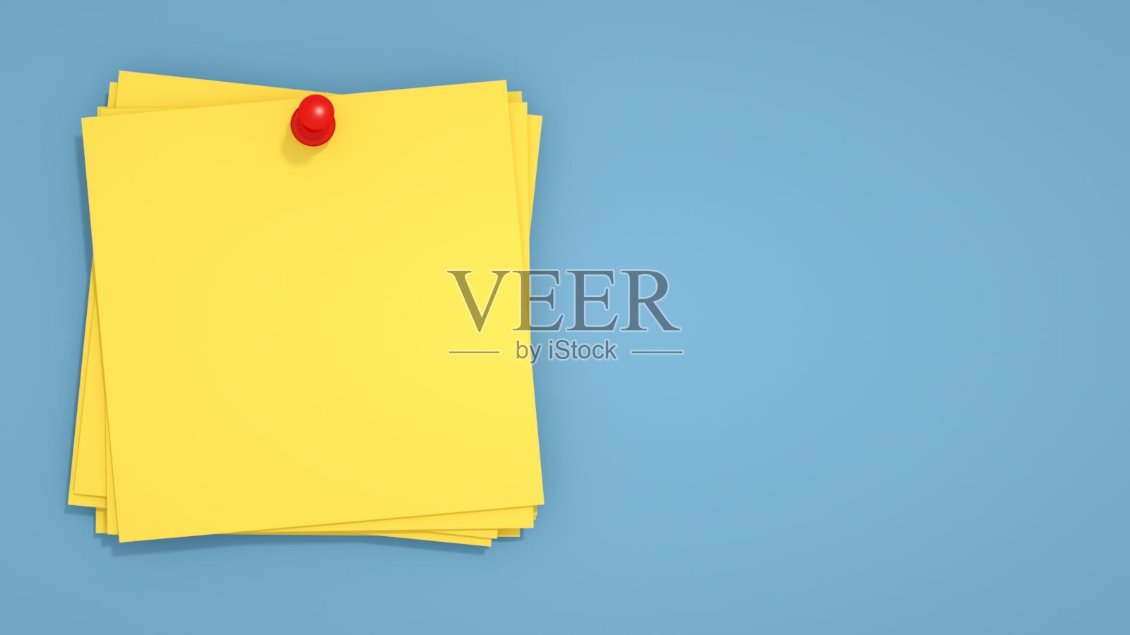 3D空白胶粘贴和图钉在蓝色背景照片摄影图片