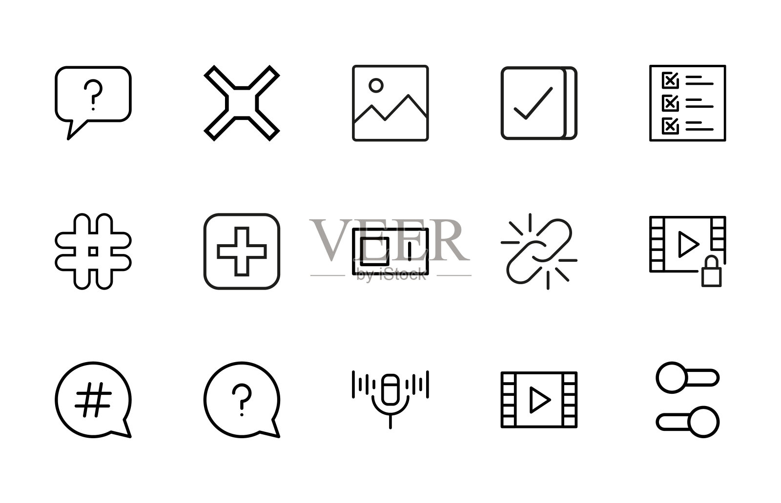 一组大的符号,线条图标。图标素材