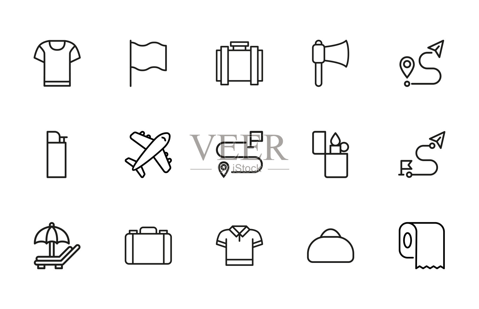 描线旅游图标集。图标素材