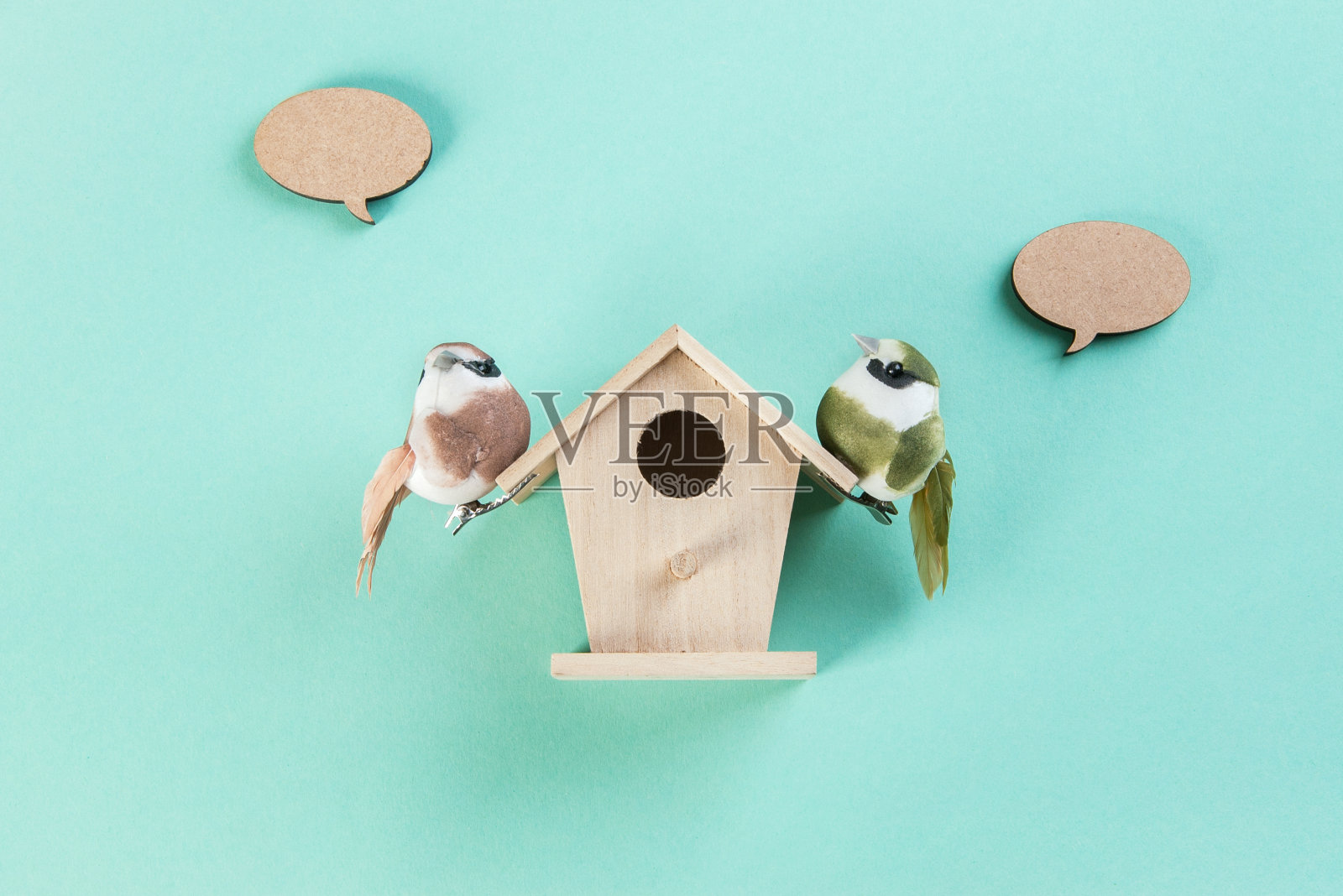 二鸟上鸟舍,预防冠状病毒概念照片摄影图片