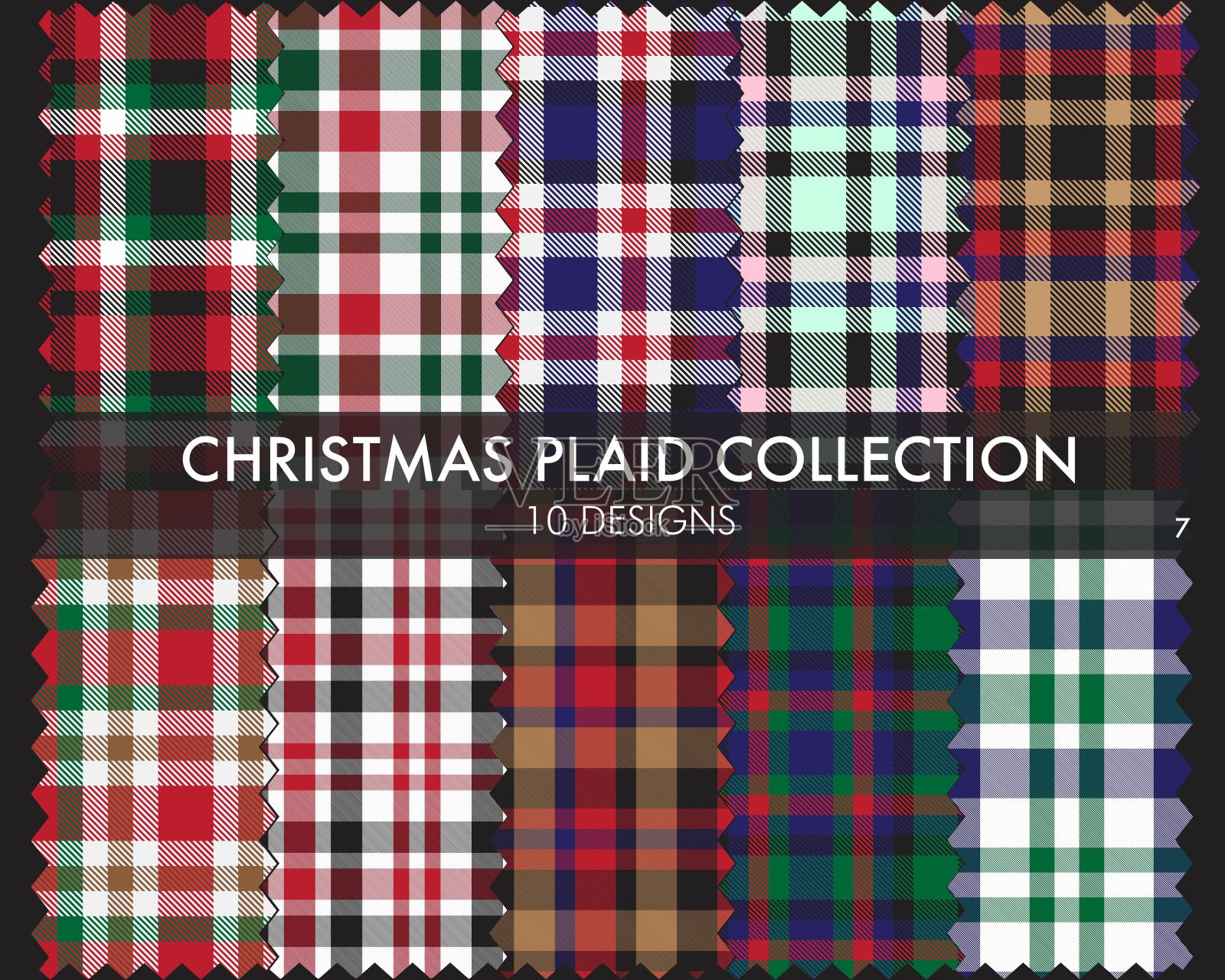 圣诞花格格子无缝格子图案系列插画图片素材