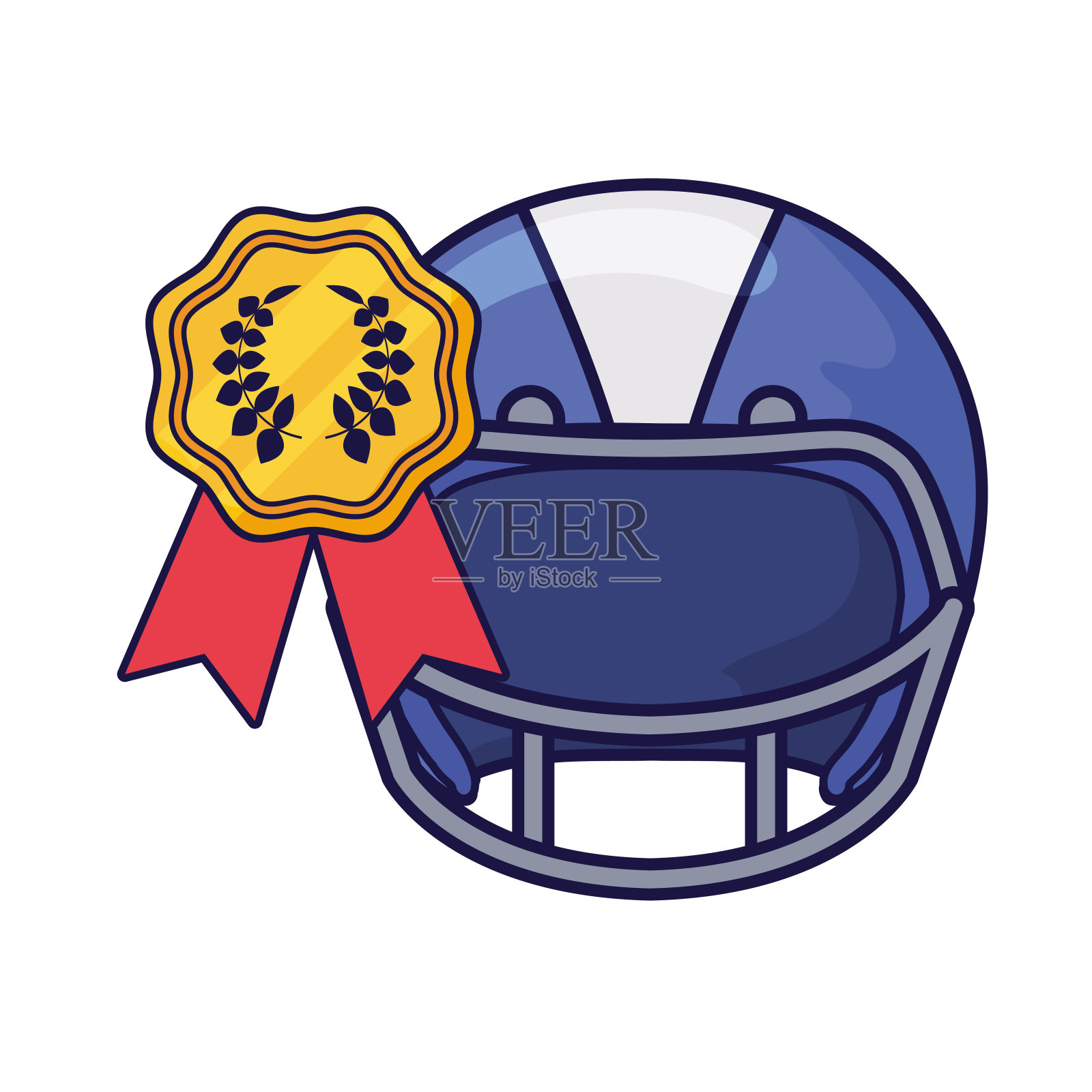 美式橄榄球头盔和印章矢量设计插画图片素材