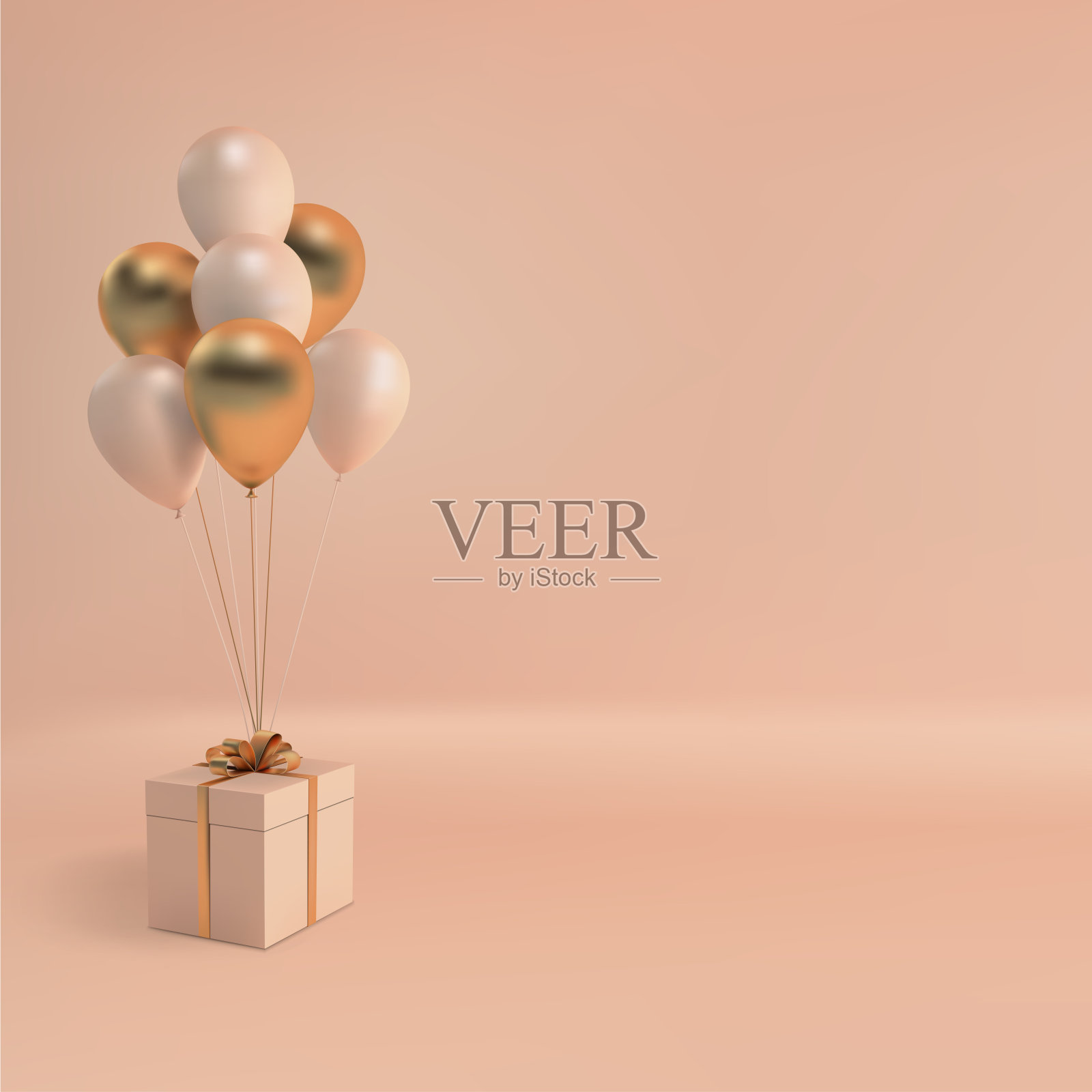 向量插图的现实气球和礼品盒与弓在米色背景。为派对、社交媒体宣传横幅和海报腾出空间。插画图片素材