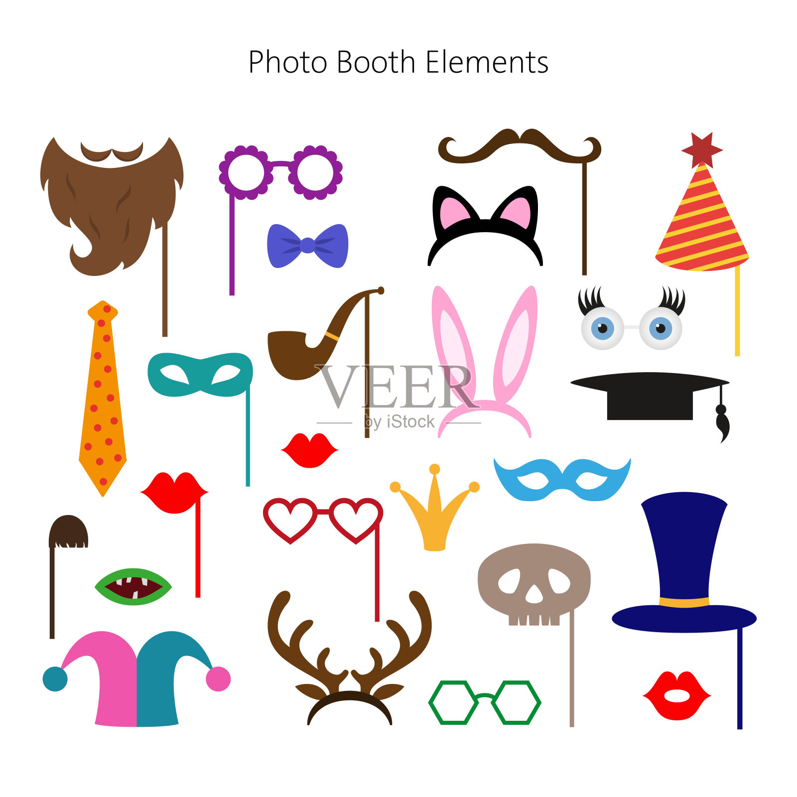 一套不同的照片摊位道具。插画图片素材