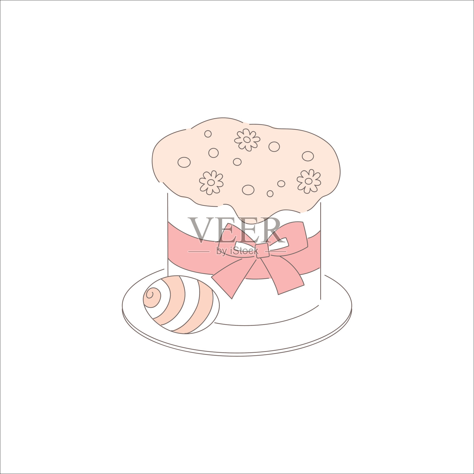 复活节假期传统的甜食烘焙产品。春运上的烹饪。手绘蛋糕和鸡蛋插画图片素材