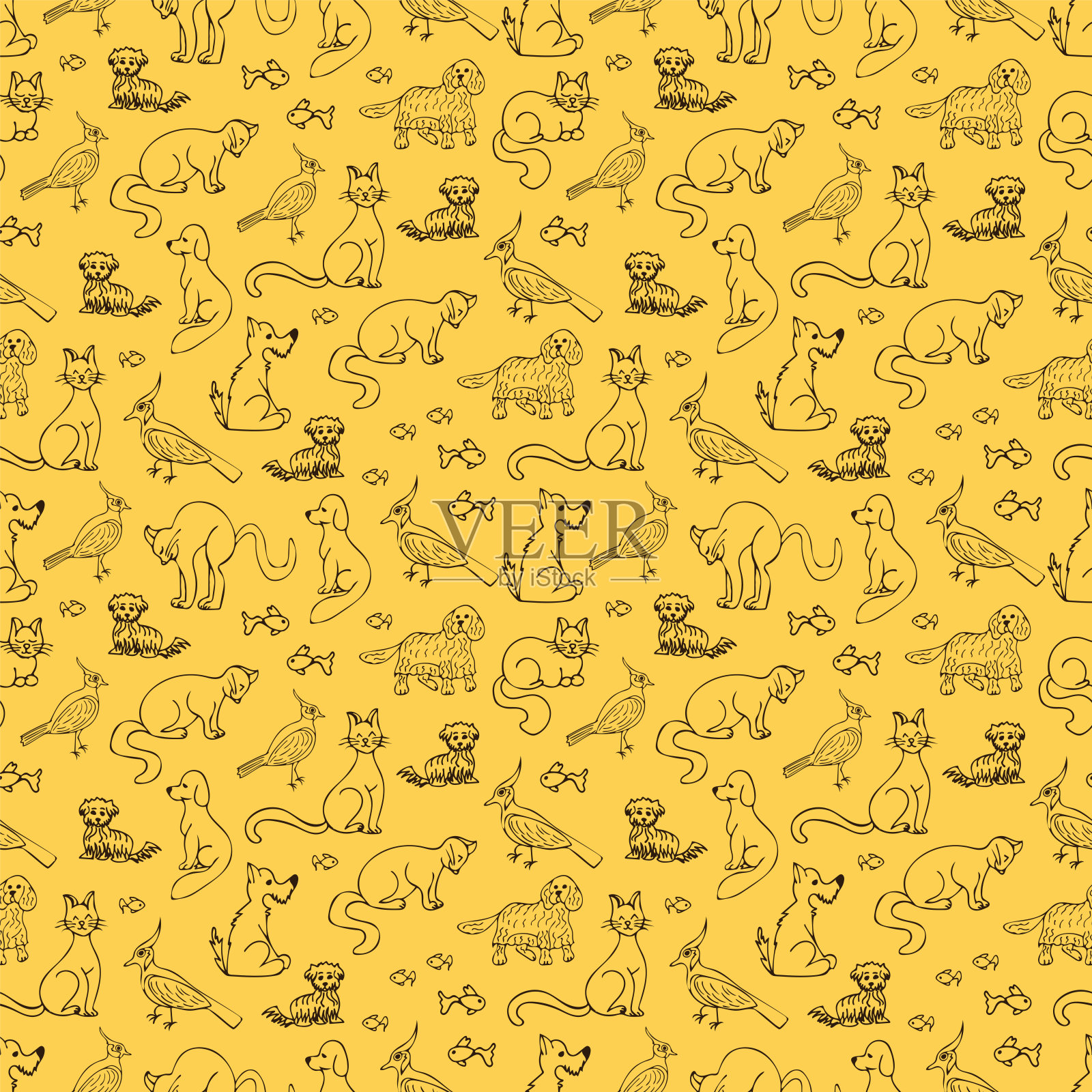 无缝图案与家养宠物,涂鸦。矢量插图。每股收益10插画图片素材