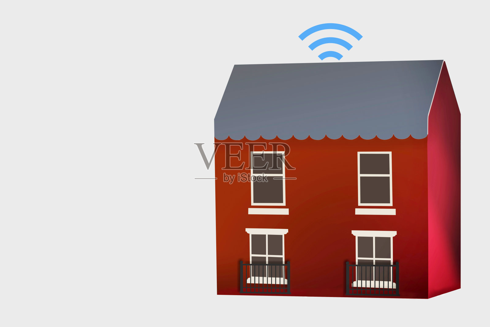 房子模型与网上互联网图标上的白色背景插画图片素材