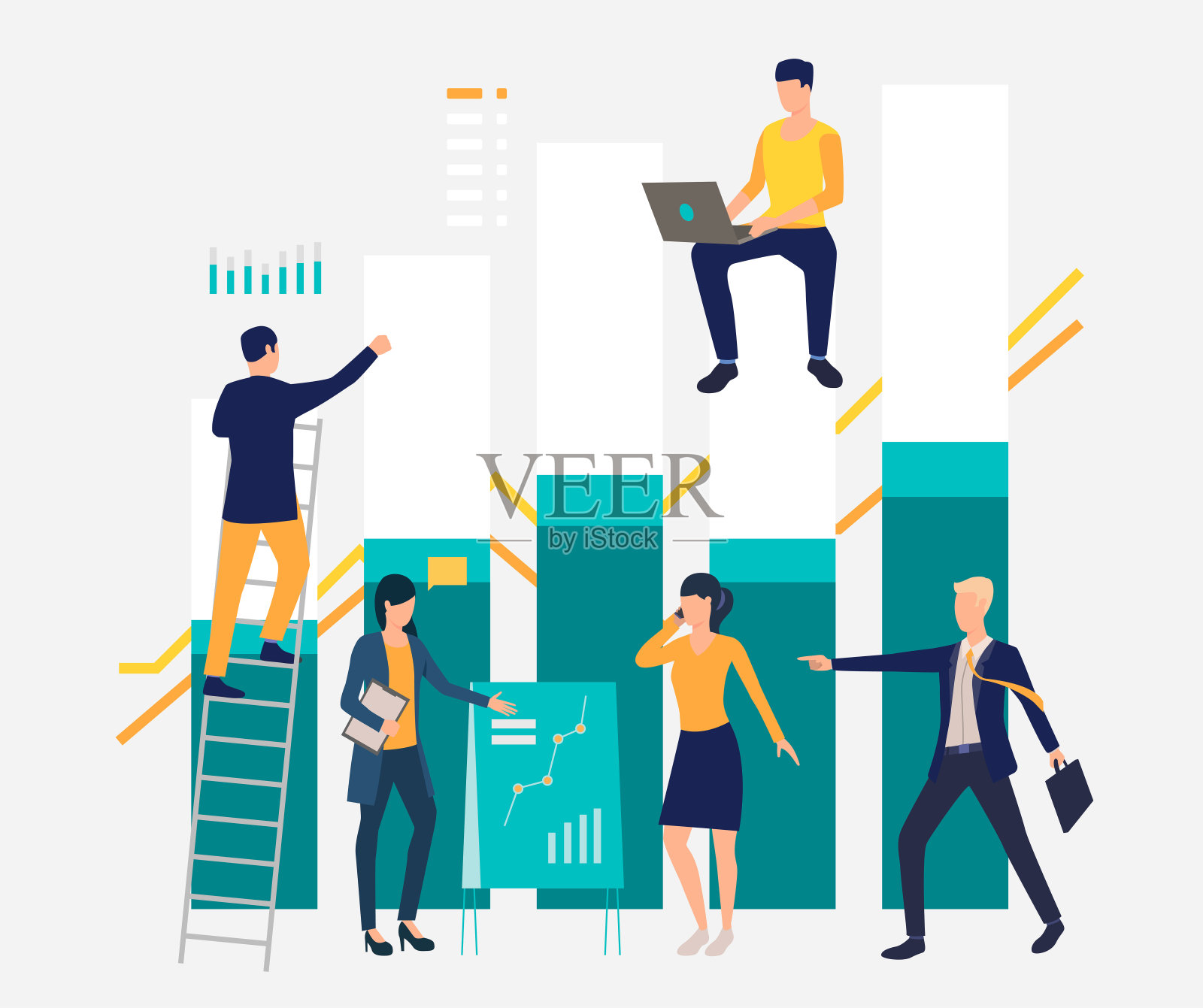 商业人士与财务条形图工作插画图片素材