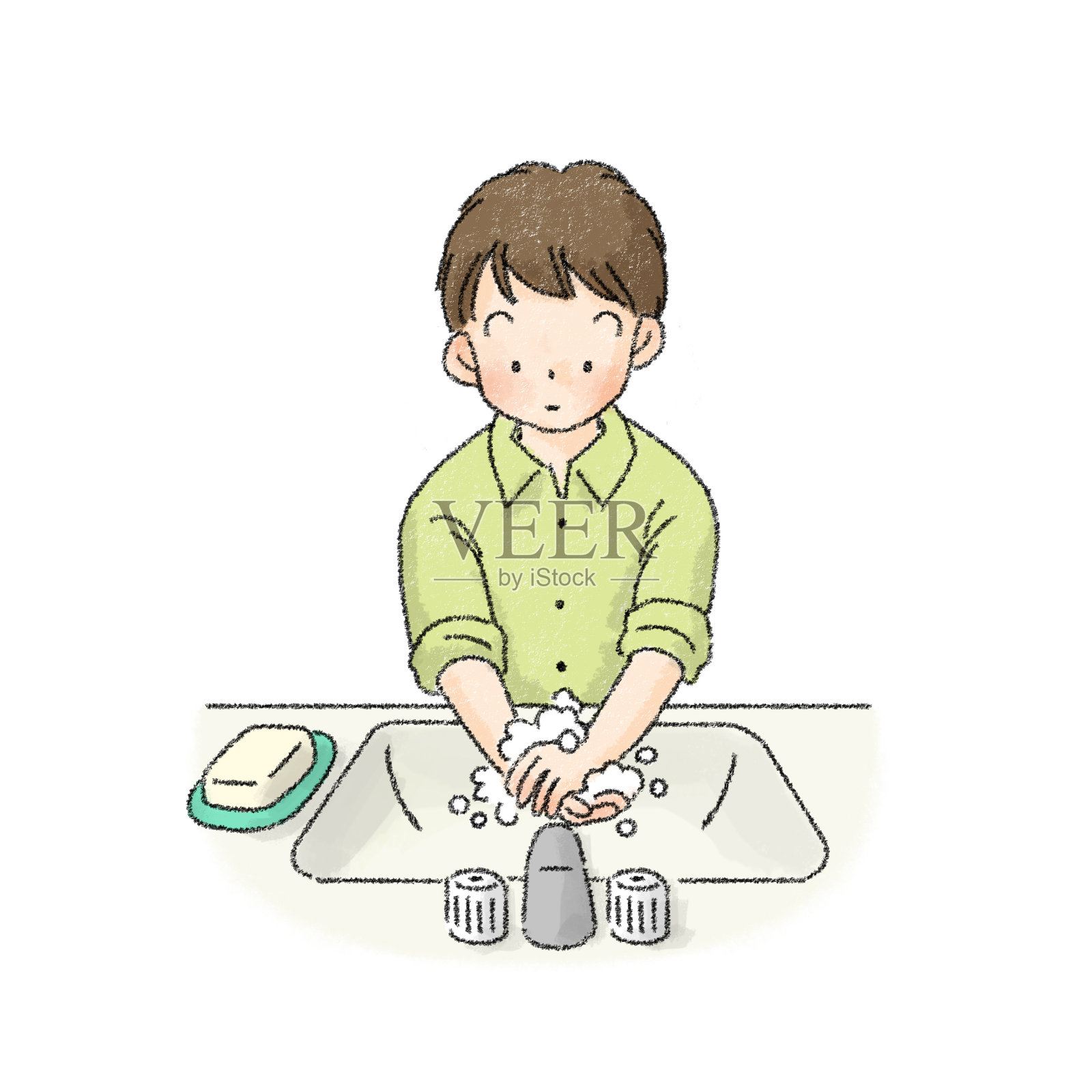 儿童洗手图(男学生)插画图片素材