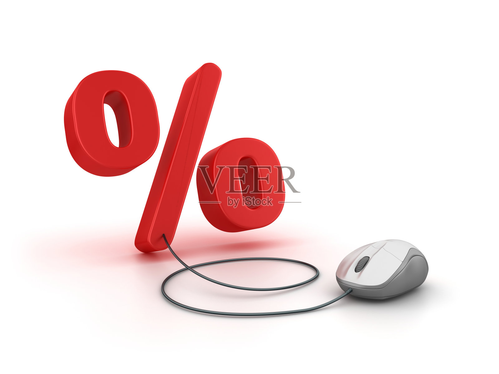 百分比符号与计算机鼠标- 3D渲染照片摄影图片