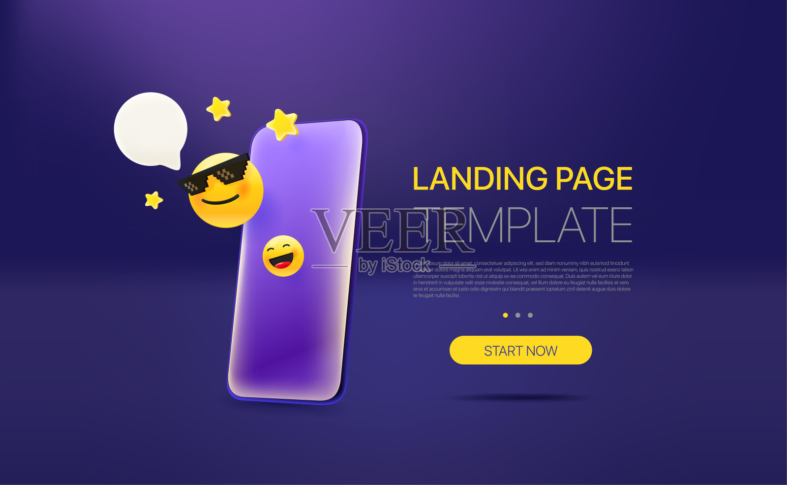 促销登陆页面模板与现代智能手机。带有示例文本的模板插画图片素材