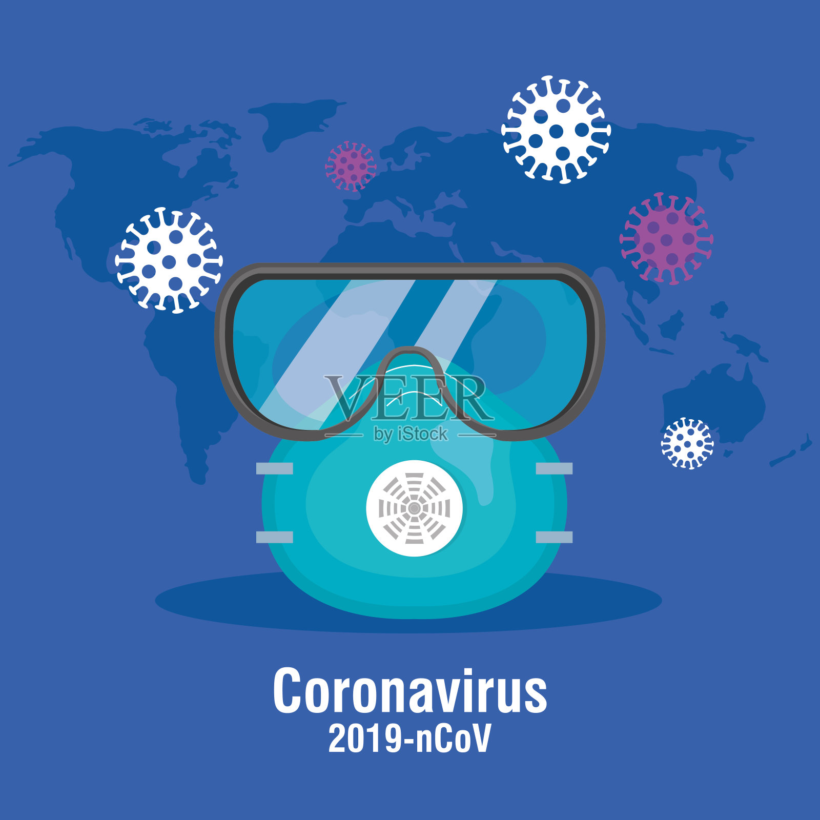 冠状病毒感染的护目镜和防护口罩插画图片素材