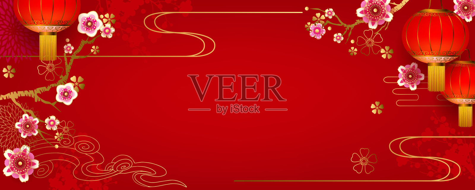中国花卉节日背景设计与灯笼设计模板素材