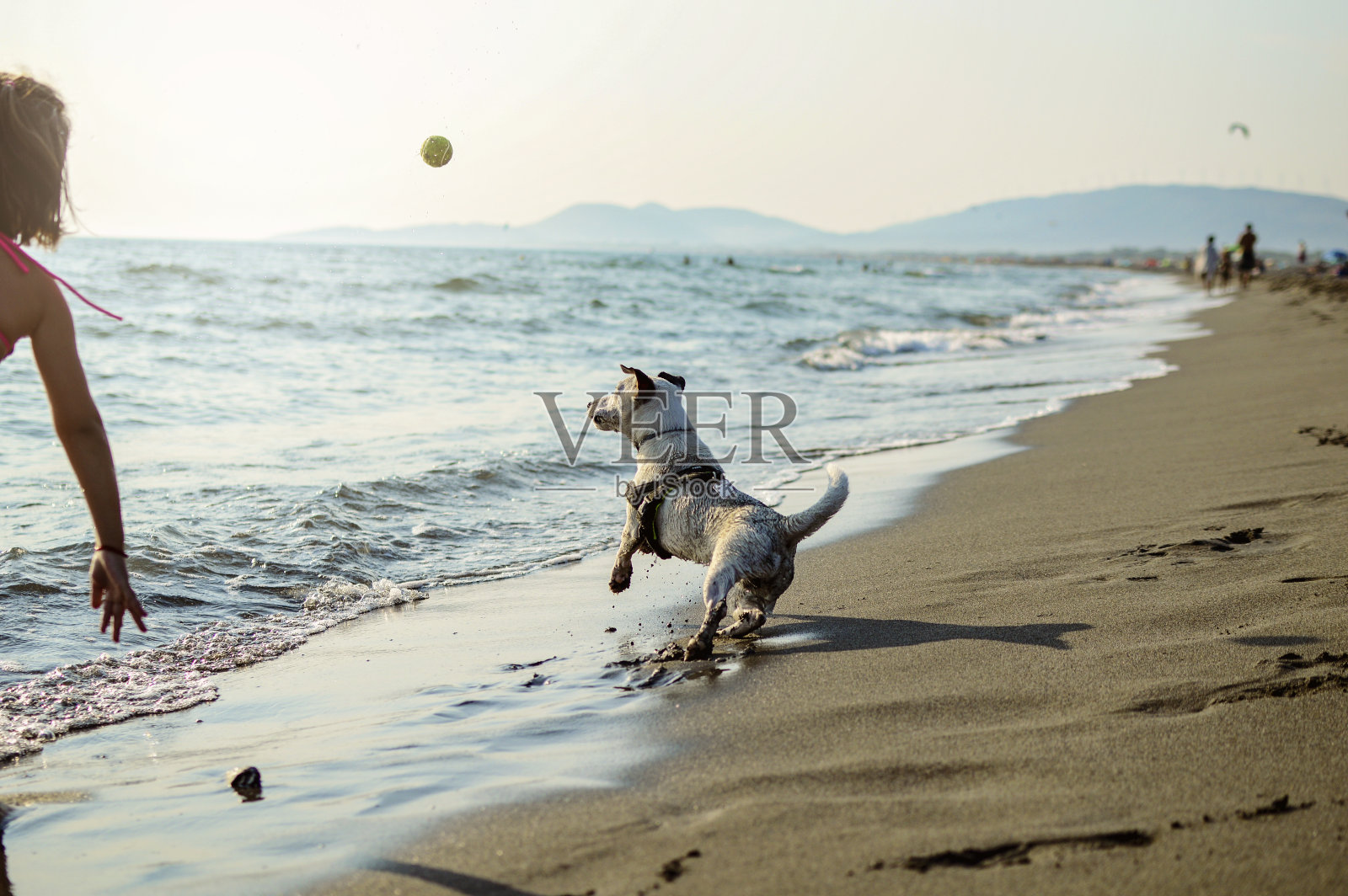 女孩们在海滩上的一天照片摄影图片