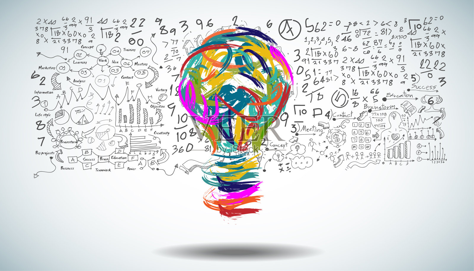 创意灯泡水彩各种颜色的商业创业与计划图标业务。插画图片素材