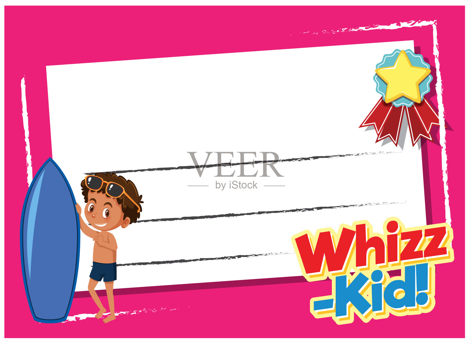 背景模板设计与男孩和冲浪板插画图片素材