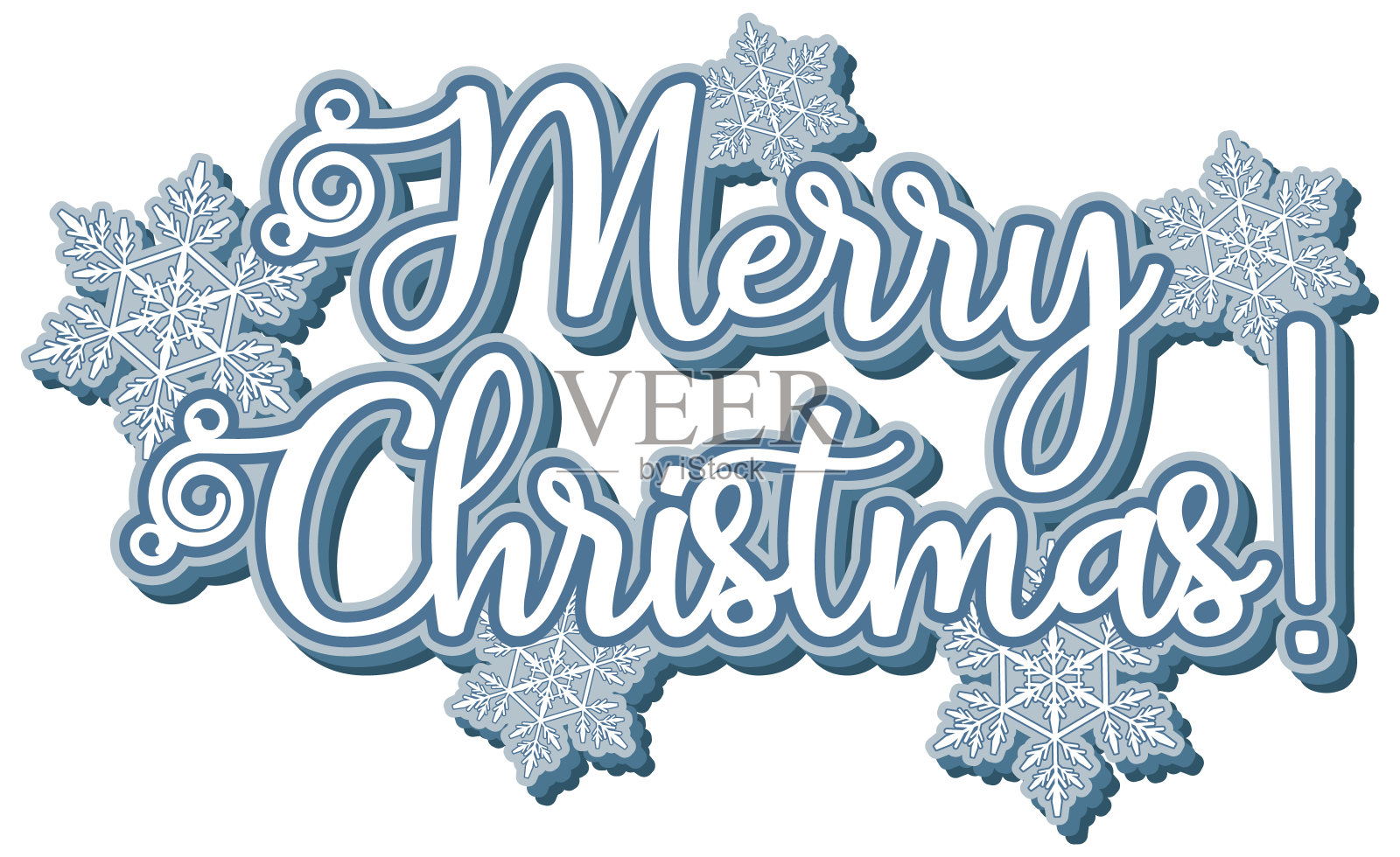 字体设计模板:圣诞快乐与雪花插画图片素材