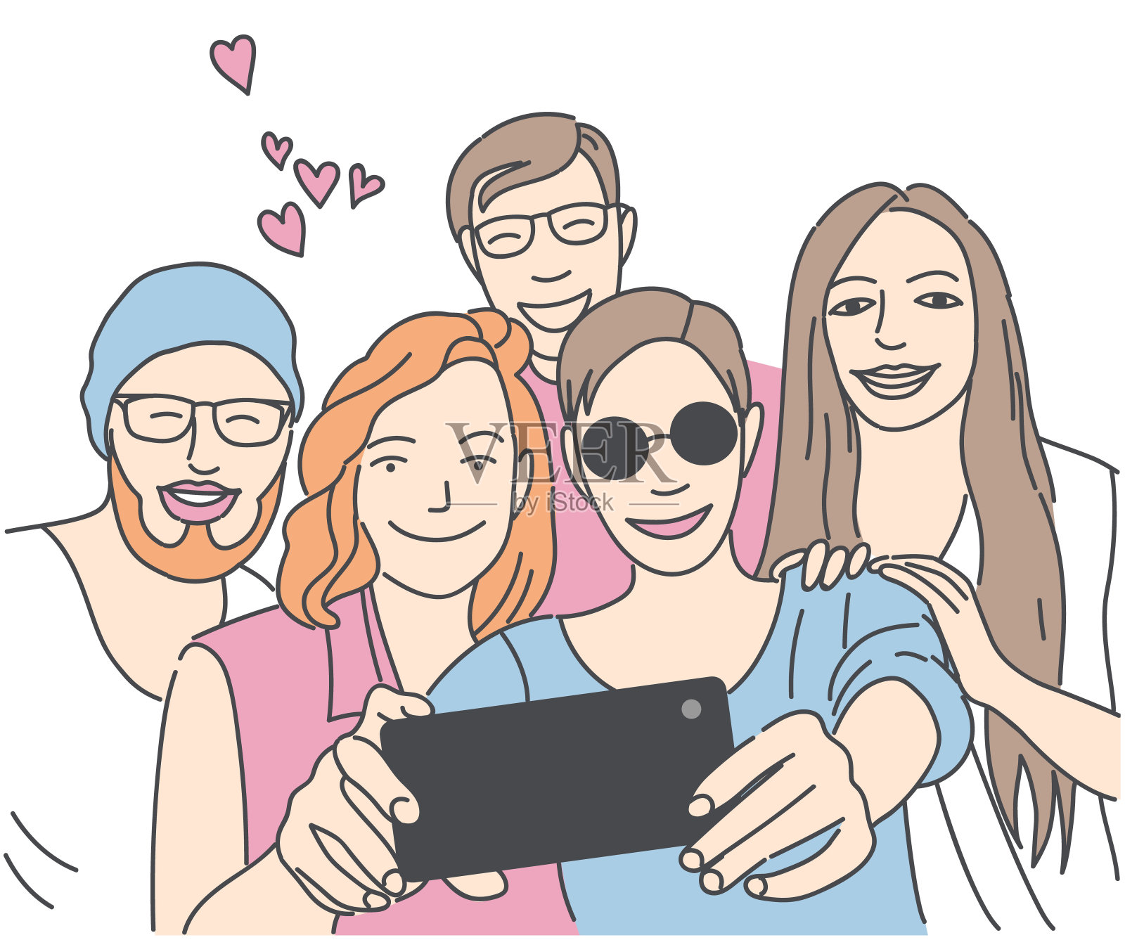 快乐朋友矢量插画,平面概念插画图片素材