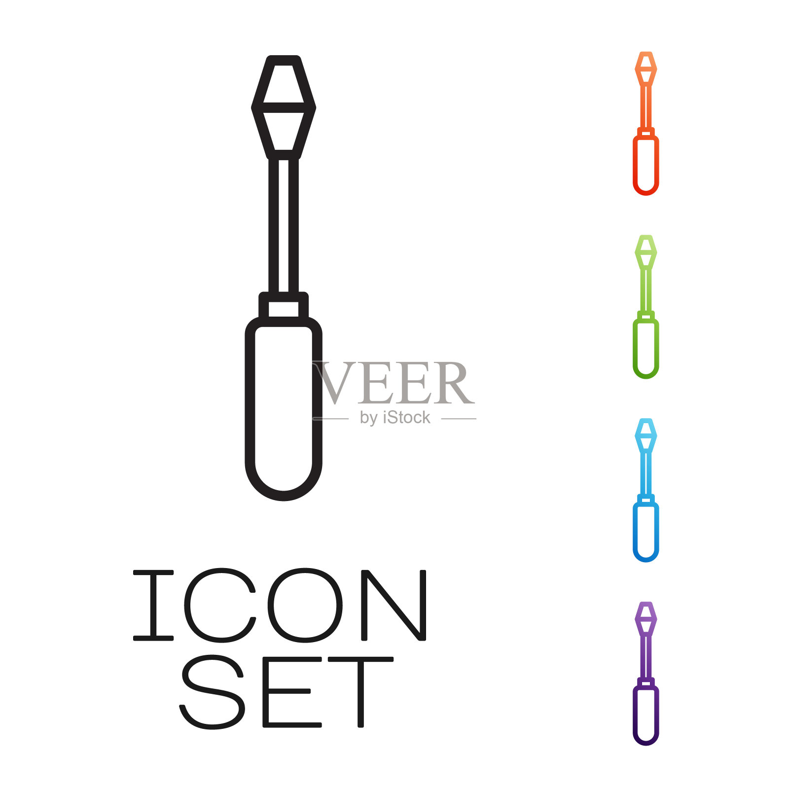 黑线螺丝刀图标隔离在白色背景上。服务工具的象征。设置图标丰富多彩。矢量图图标素材