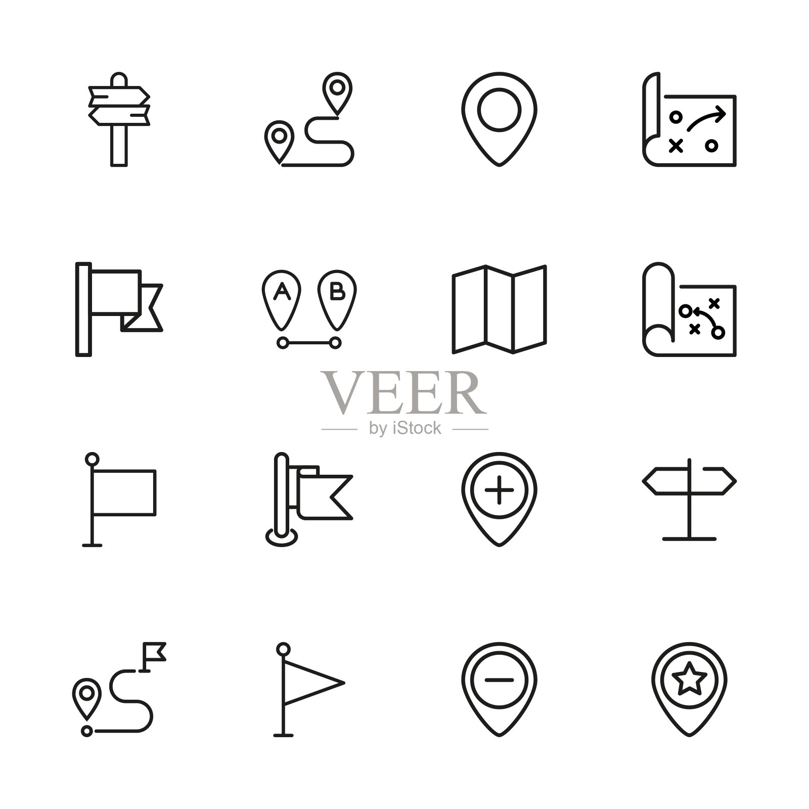 一套简单的地方图标在时尚的线条风格。图标素材