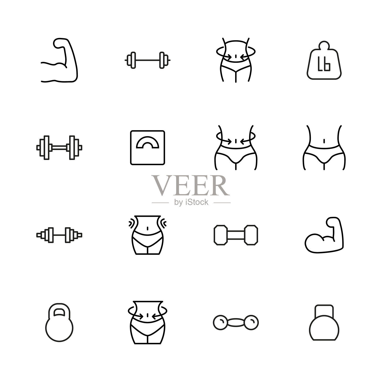 现代瘦线健美图标集。图标素材