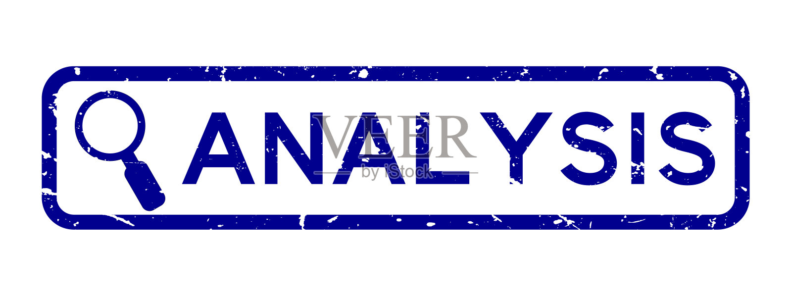 垃圾蓝色分析字与放大镜图标方形橡胶印章印章上的白色背景插画图片素材
