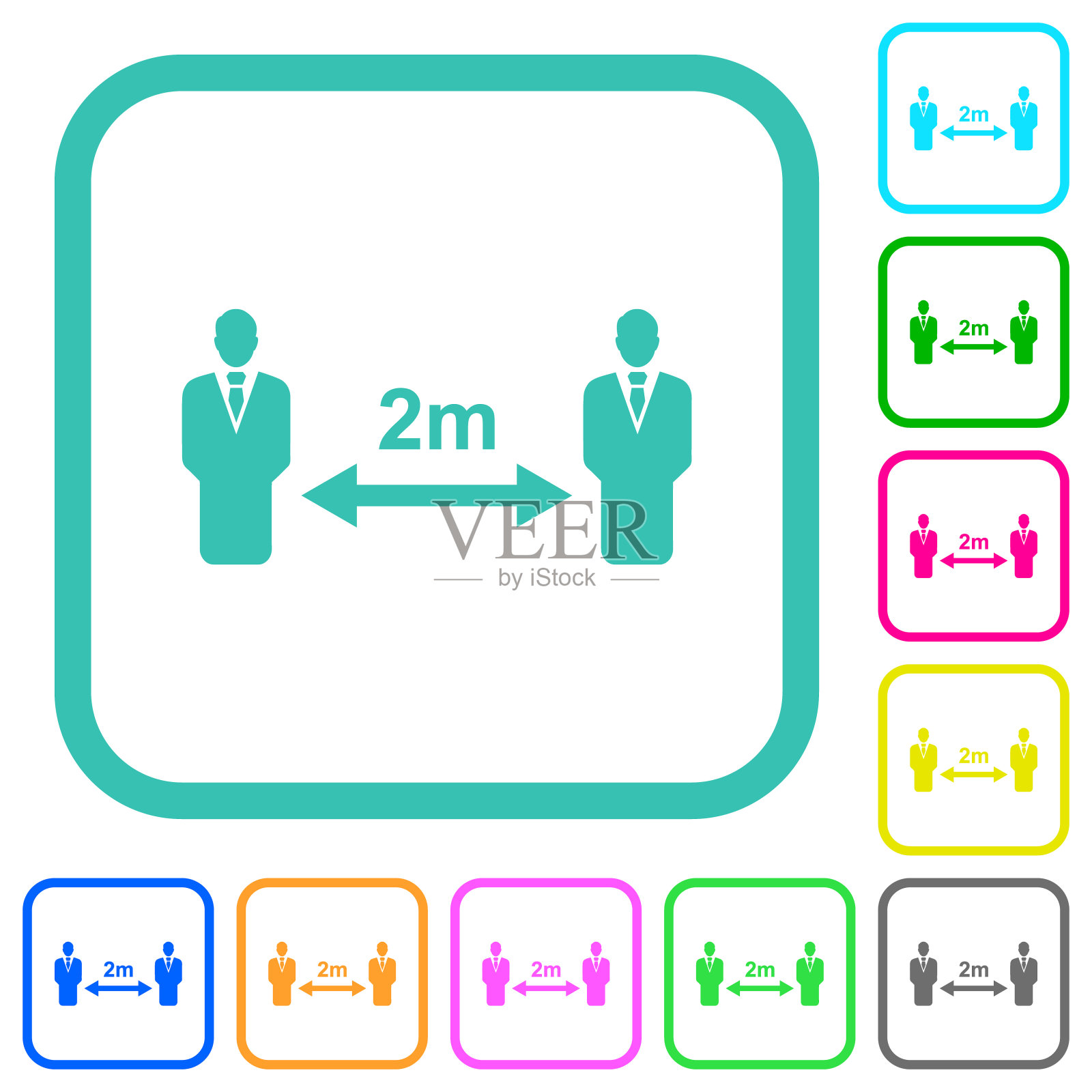 社交距离2米色彩鲜艳的平面图标插画图片素材