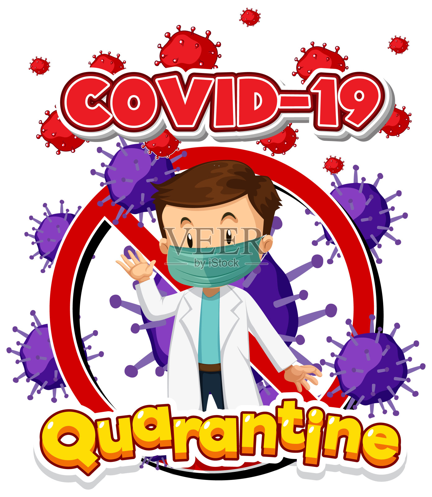 冠状病毒主题海报设计,医生戴口罩插画图片素材