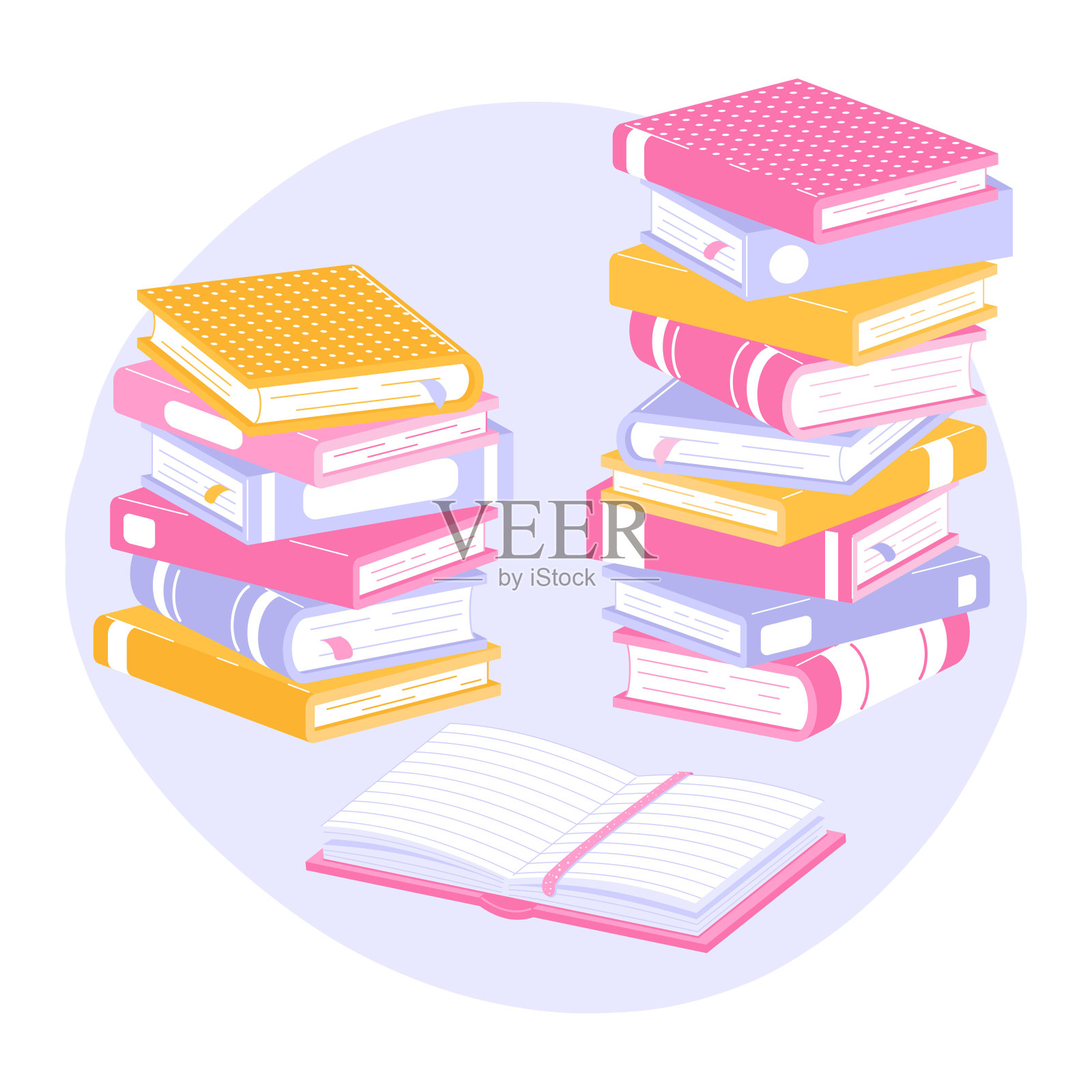 一堆孤立在白色背景上的书。书堆矢量插图平面风格插画图片素材