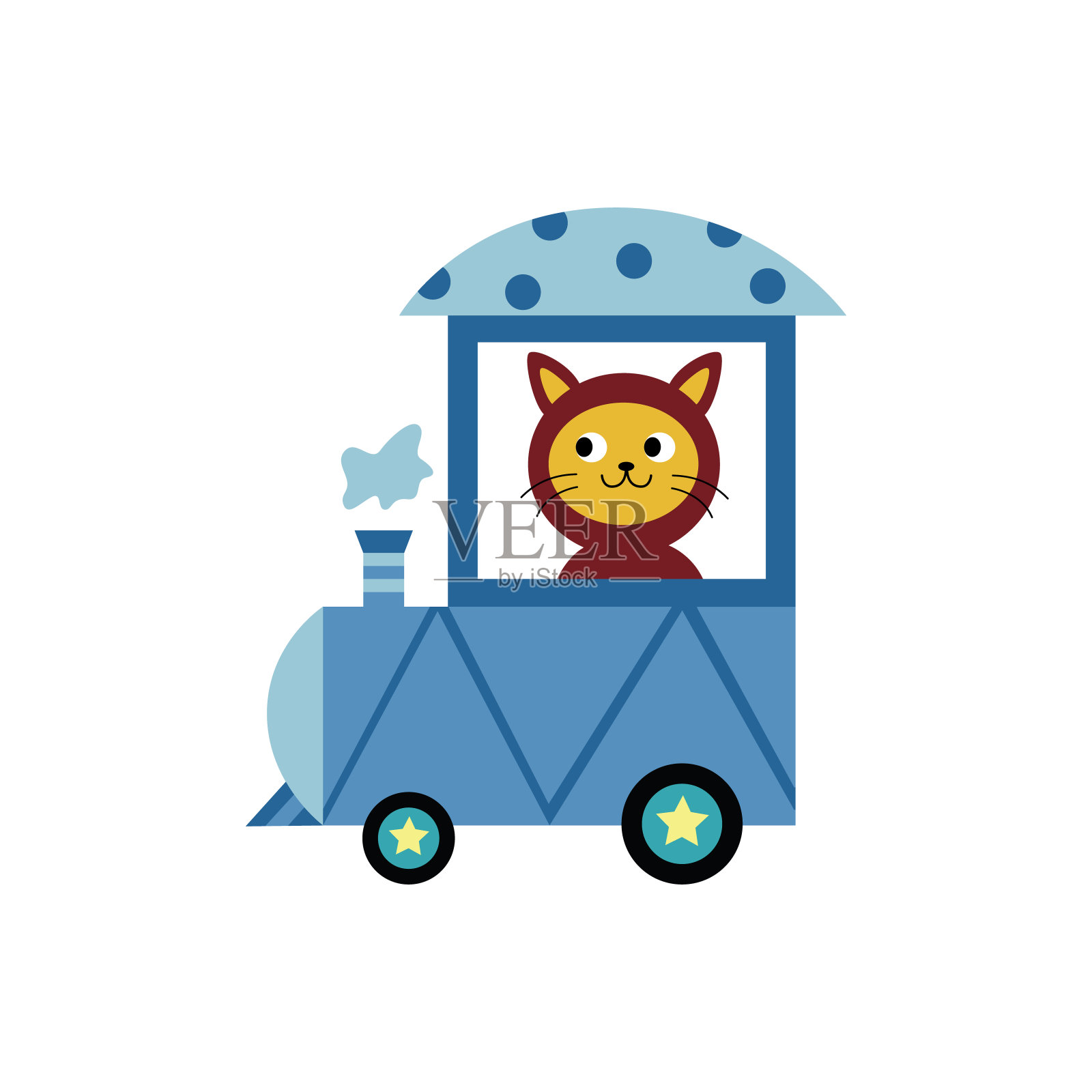 猫卡通人物一个蒸汽机司机,平面矢量插图孤立。插画图片素材