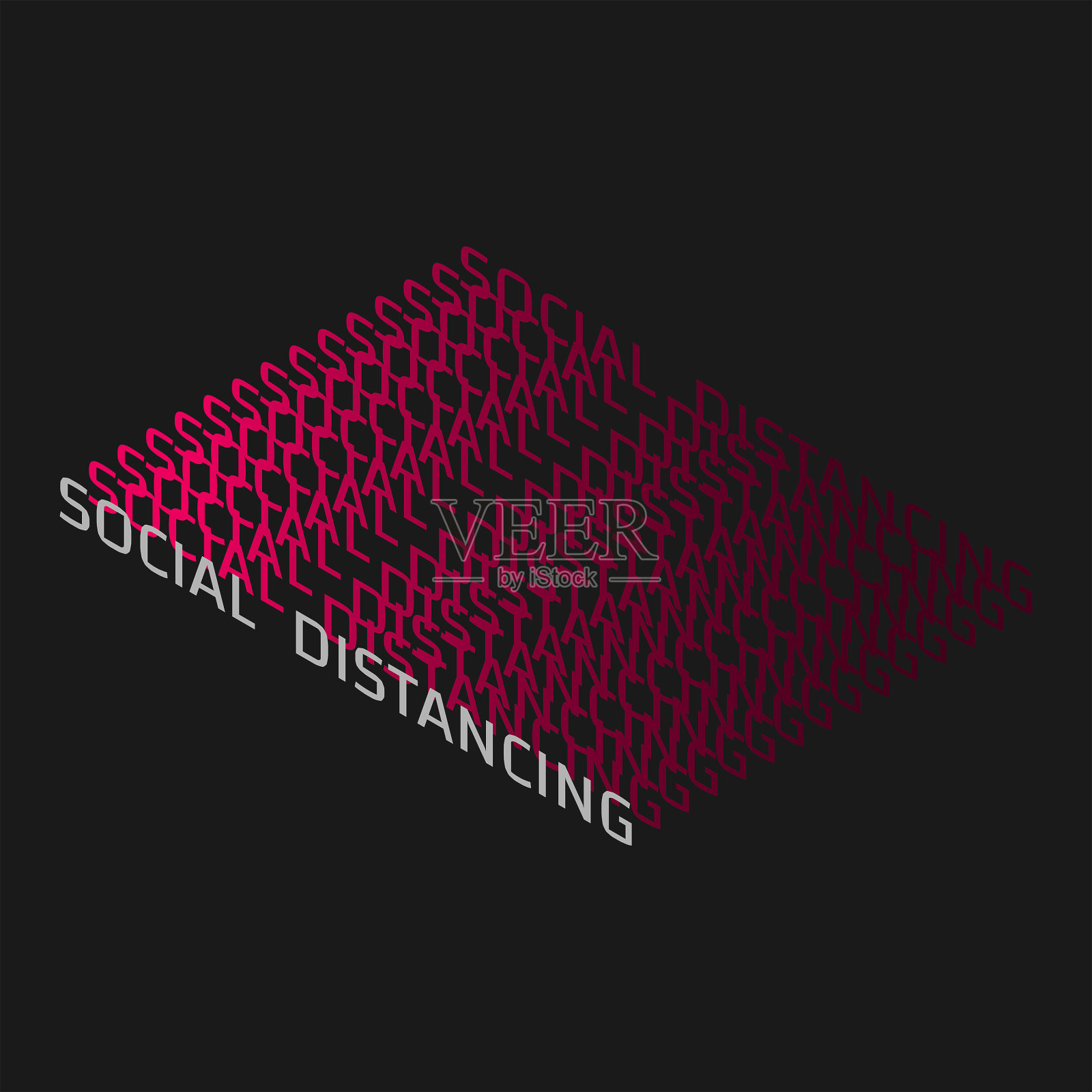 社交距离文本颜色梯度与黑色背景。插画图片素材