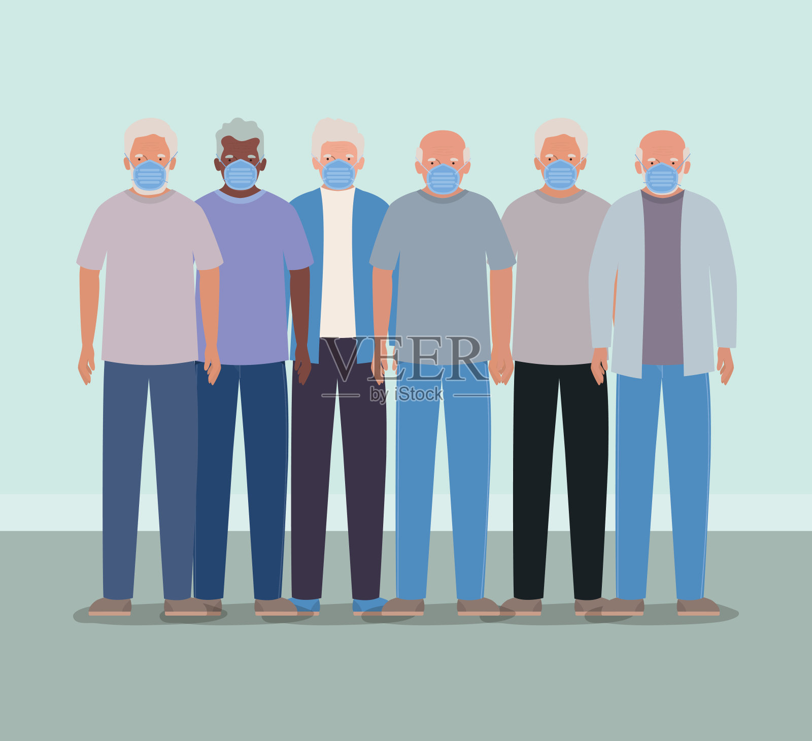 戴口罩的老年男子对抗Covid - 19病媒设计插画图片素材