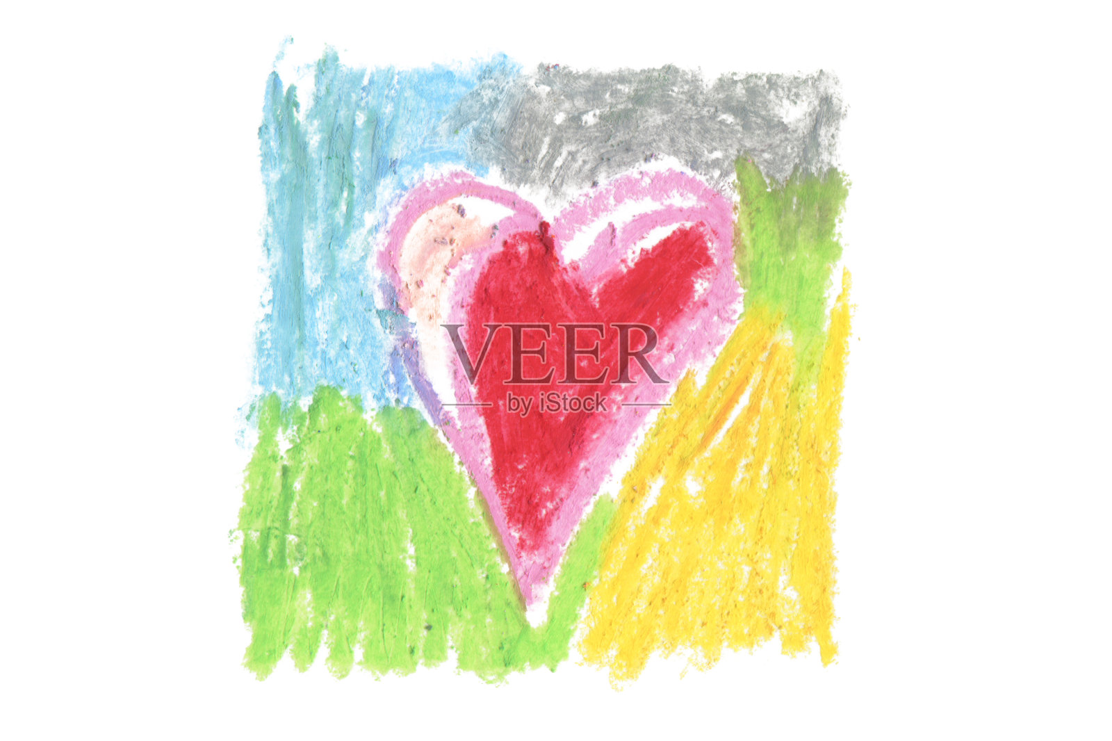 在白色的背景上,柔和的心色描纹理。孤立。插画图片素材