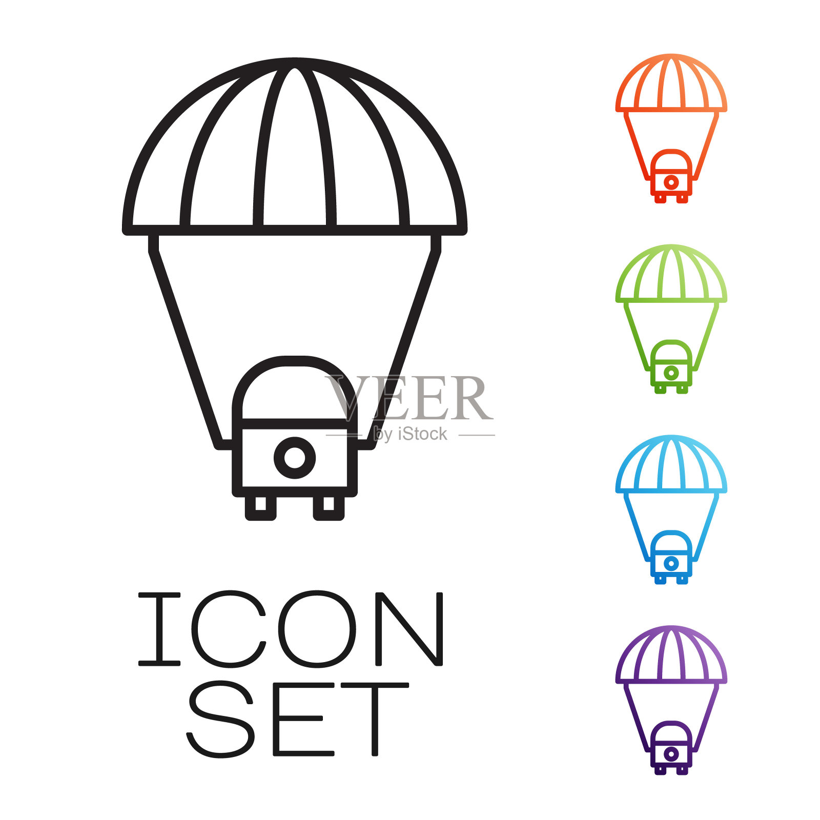 黑线行星土星与行星环系统图标孤立在白色背景上。设置图标丰富多彩。矢量图图标素材