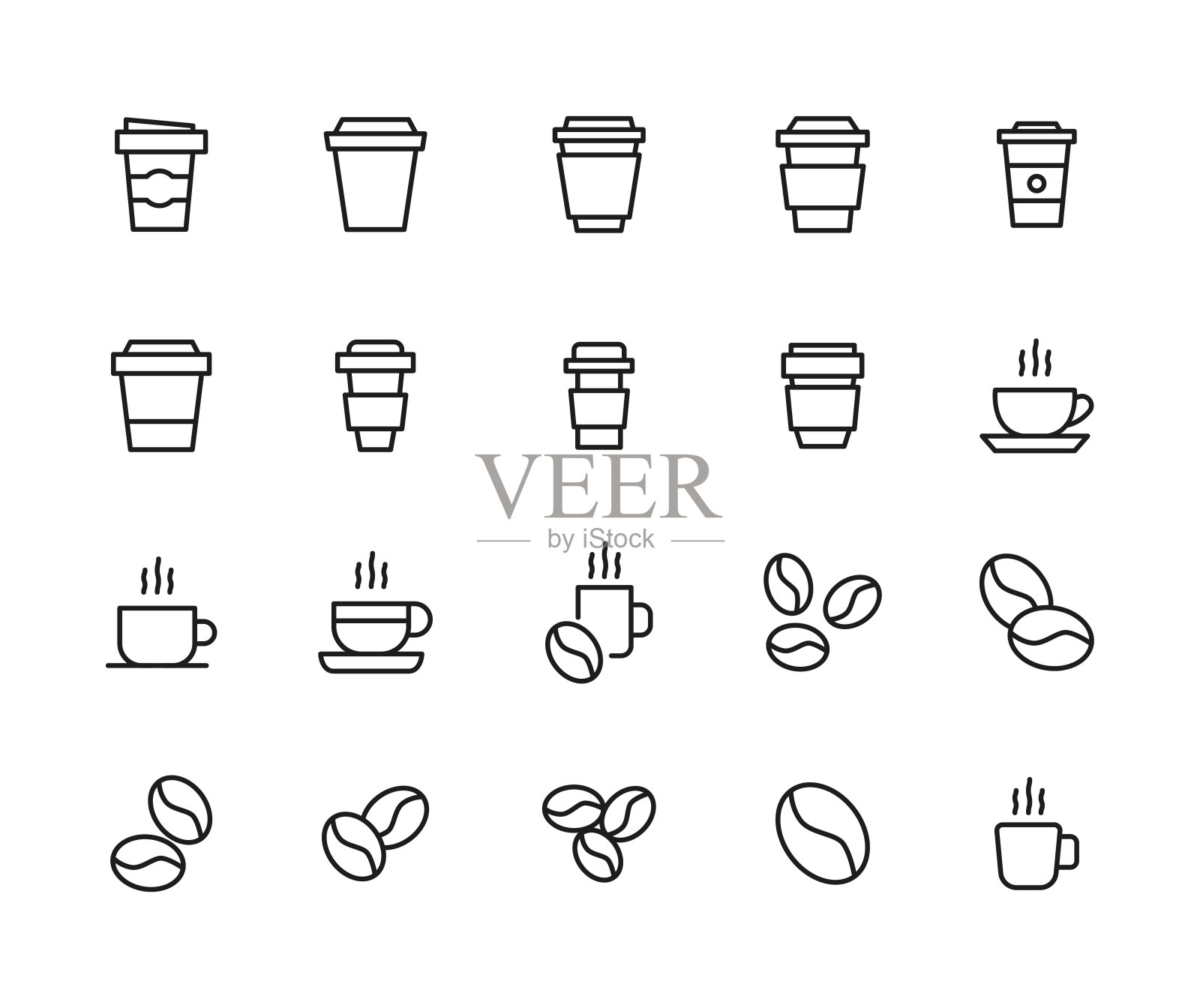 简单的咖啡图标在时尚的路线风格。图标素材