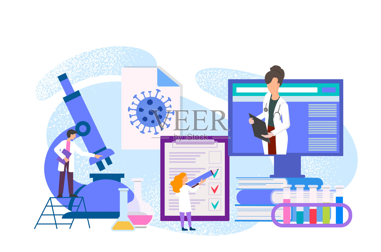 病毒检测,在医学实验室进行测试插画图片素材