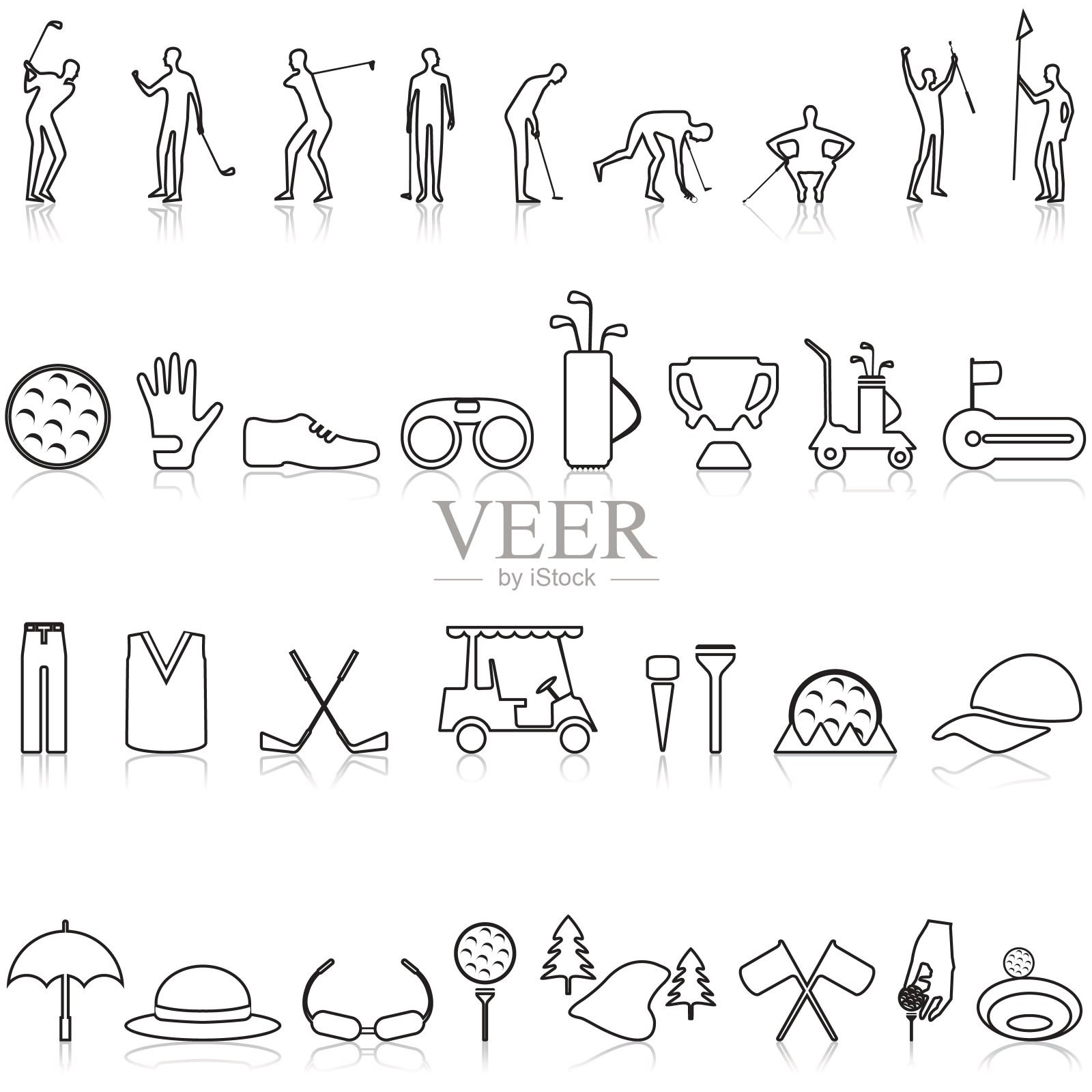 高尔夫相关的线性图标。插画图片素材