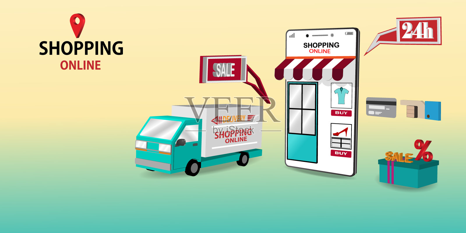 网上购物网站或手机应用插画图片素材