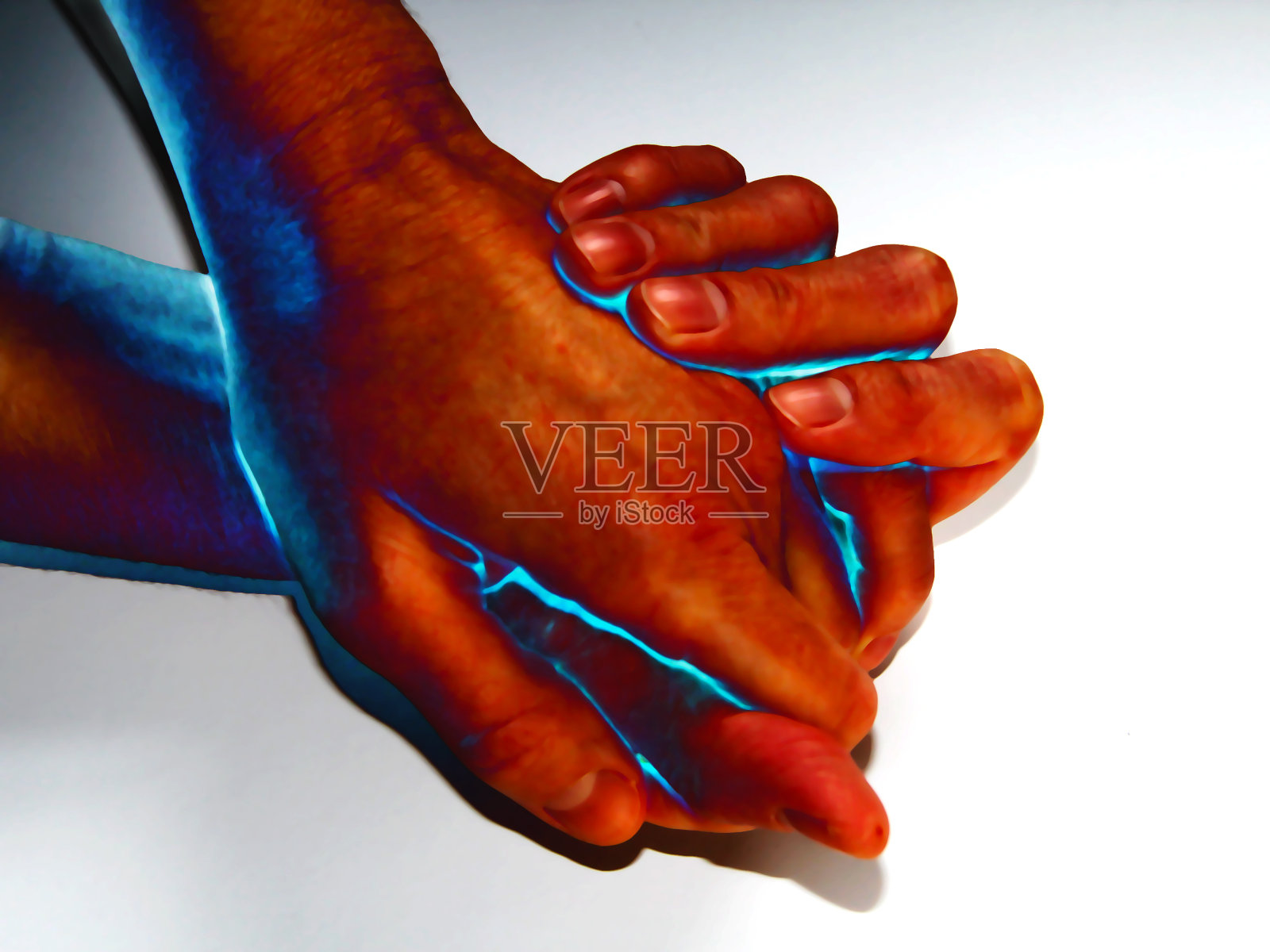 两只手的蓝色辉光照片摄影图片