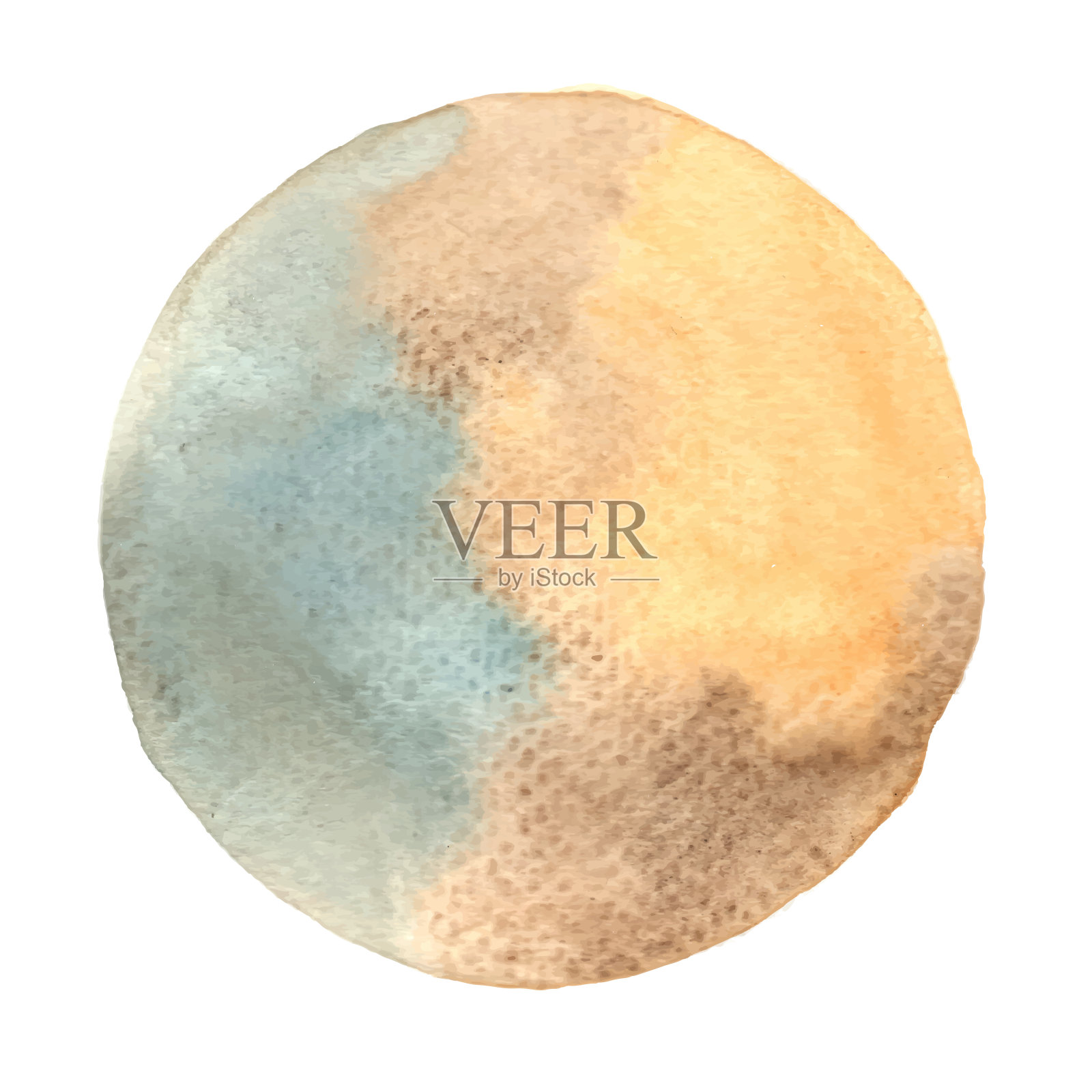 抽象灰色和棕色水彩手画旗帜外圆形状的装饰艺术品。插画图片素材