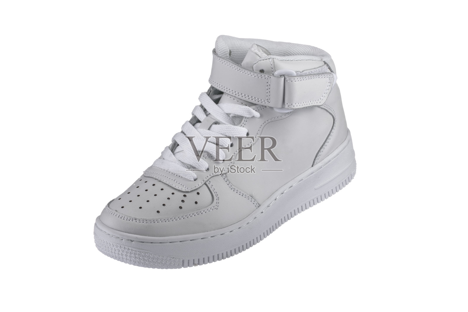 运动鞋子。白色高运动鞋上的白色背景。照片摄影图片