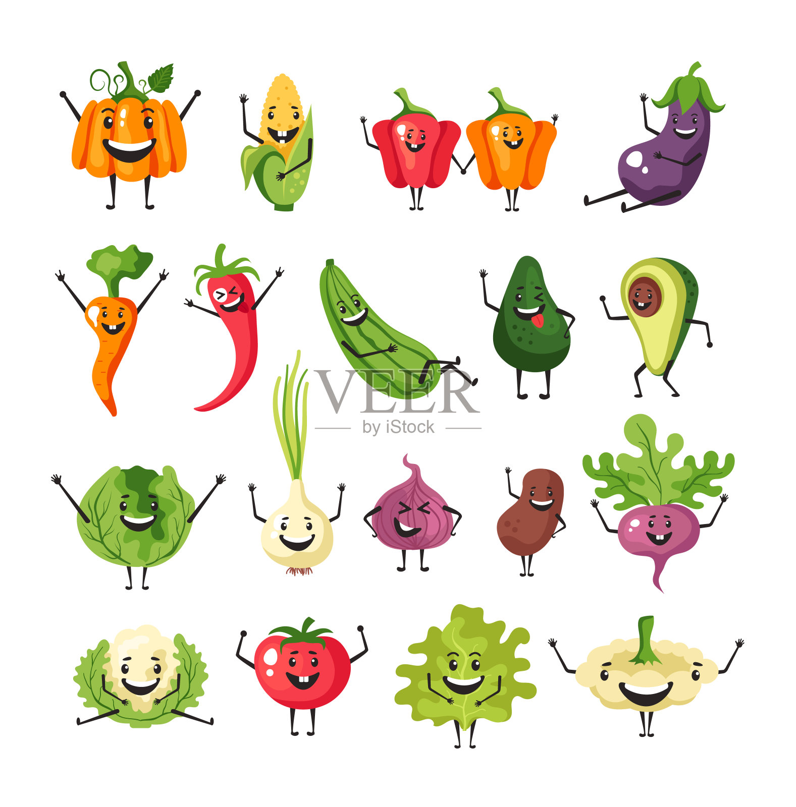 蔬菜性状简单集孤立集。矢量平面卡通图形设计插图插画图片素材