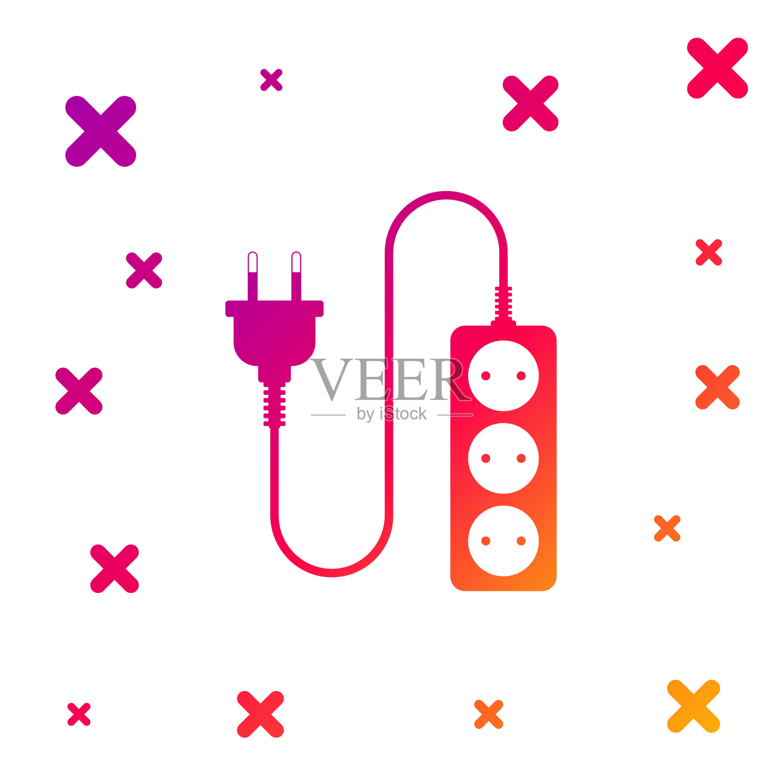 彩色电力延长线图标孤立的白色背景。电源插头插座。梯度随机动态形状。矢量图图标素材