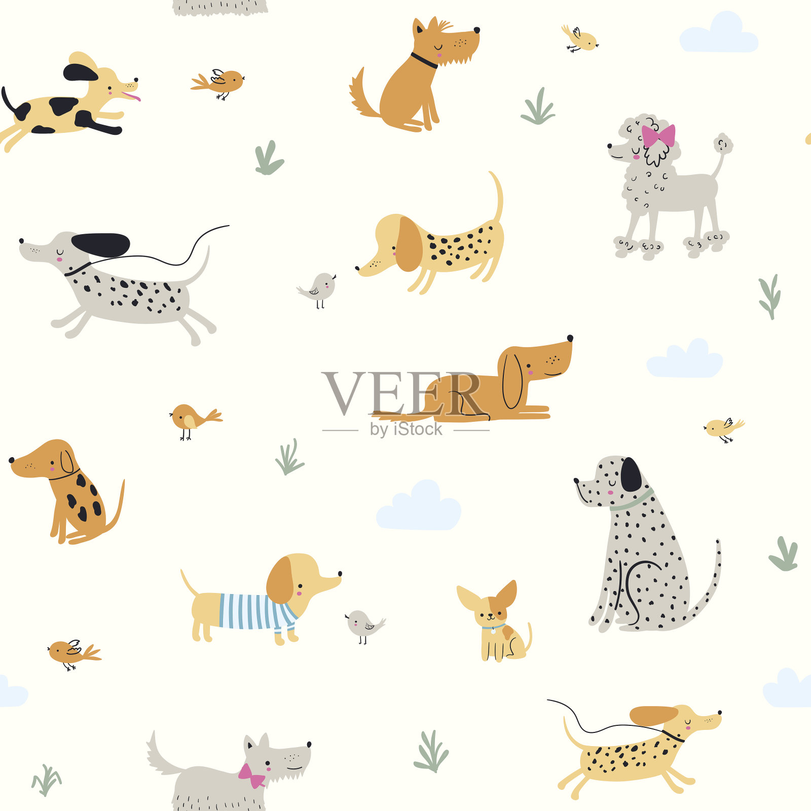 可爱的狗。向量无缝模式插画图片素材