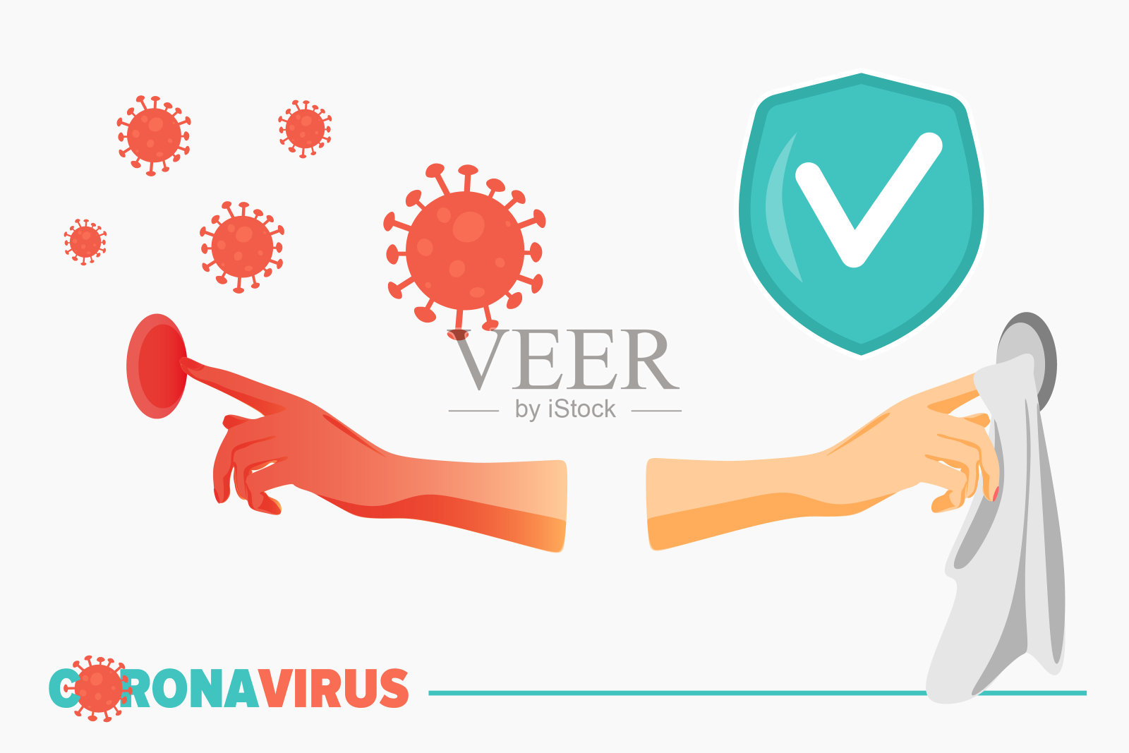 医疗信息图。如何在电梯中按下按钮传播全球冠状病毒-大流行,covid-19。矢量插图孤立插画图片素材