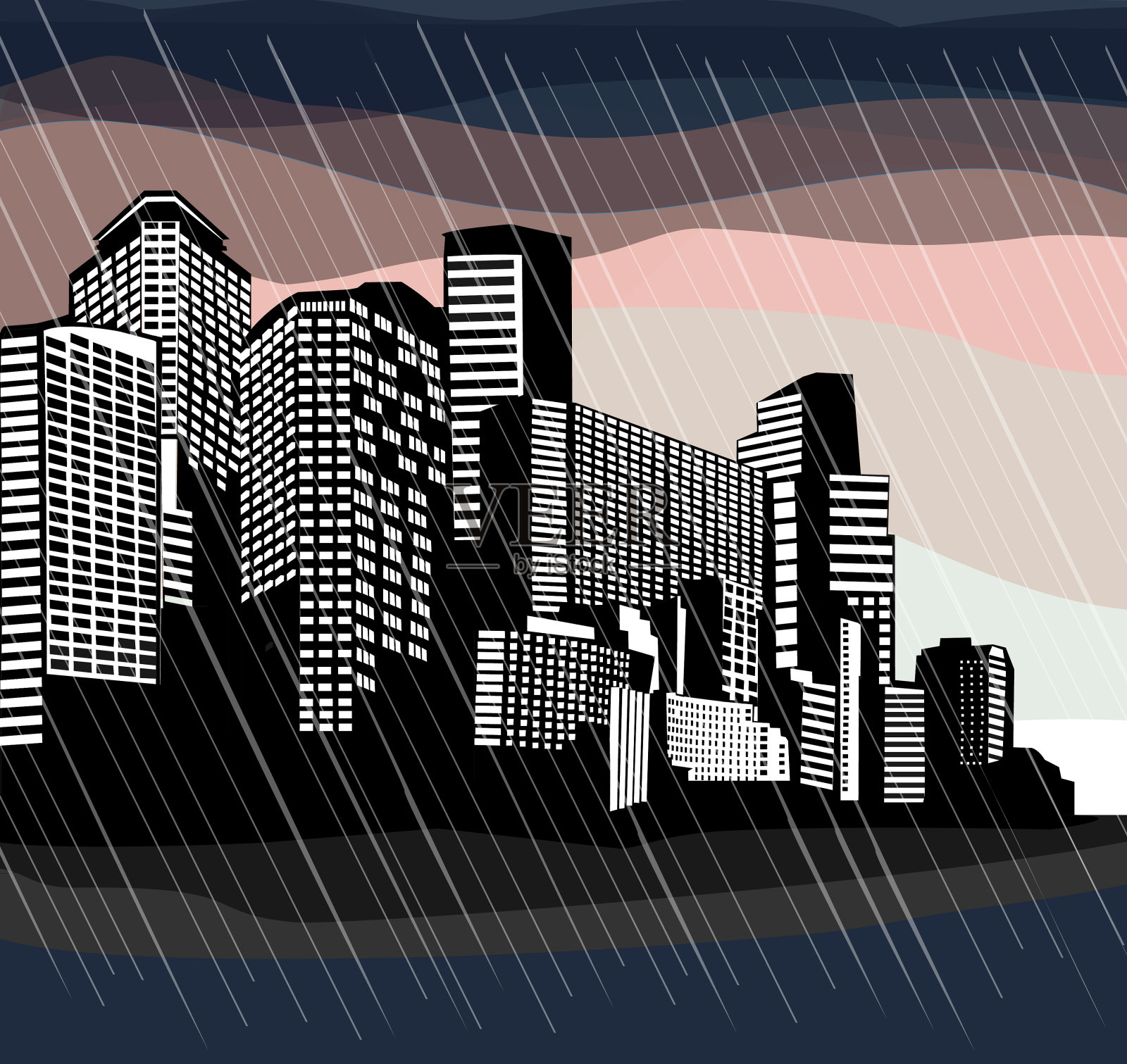 多雨的城市景观。插画图片素材