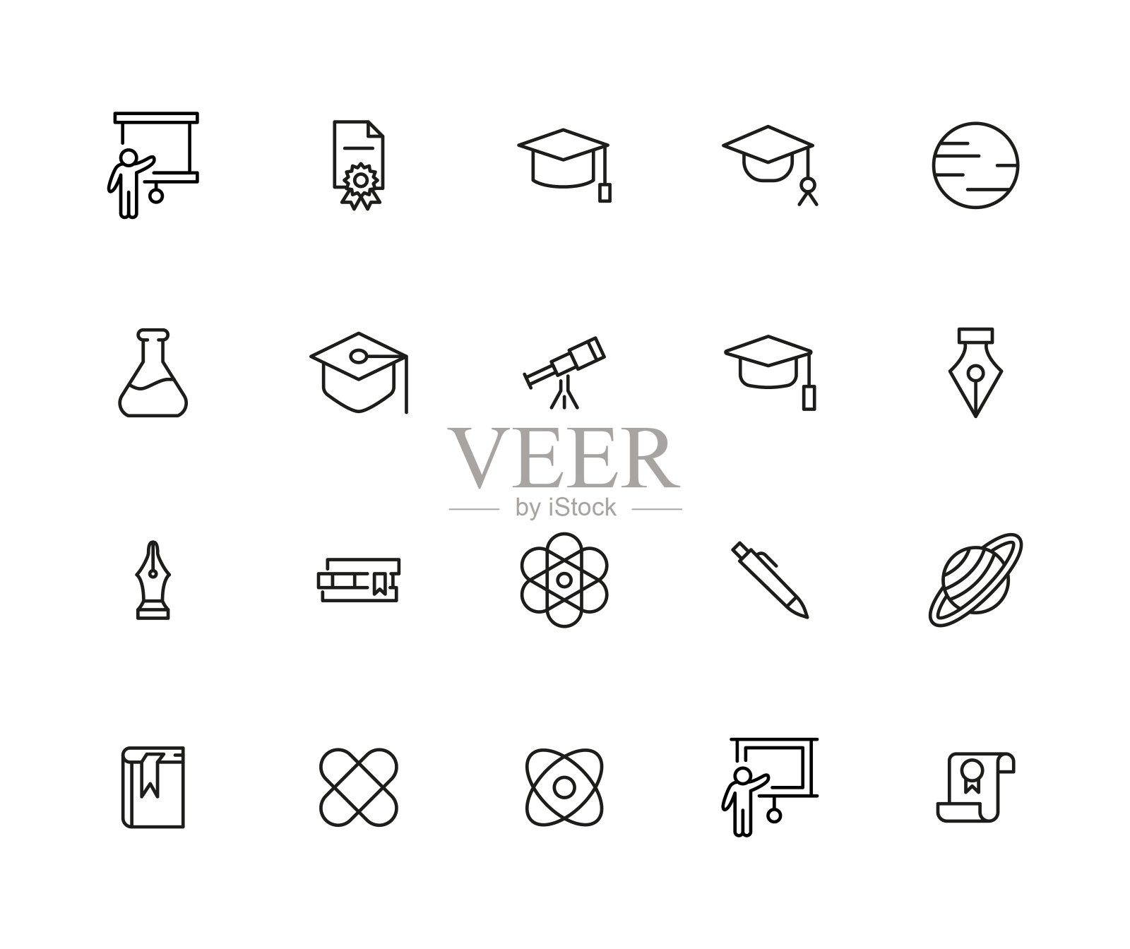 学校相关的矢量线图标集。图标素材