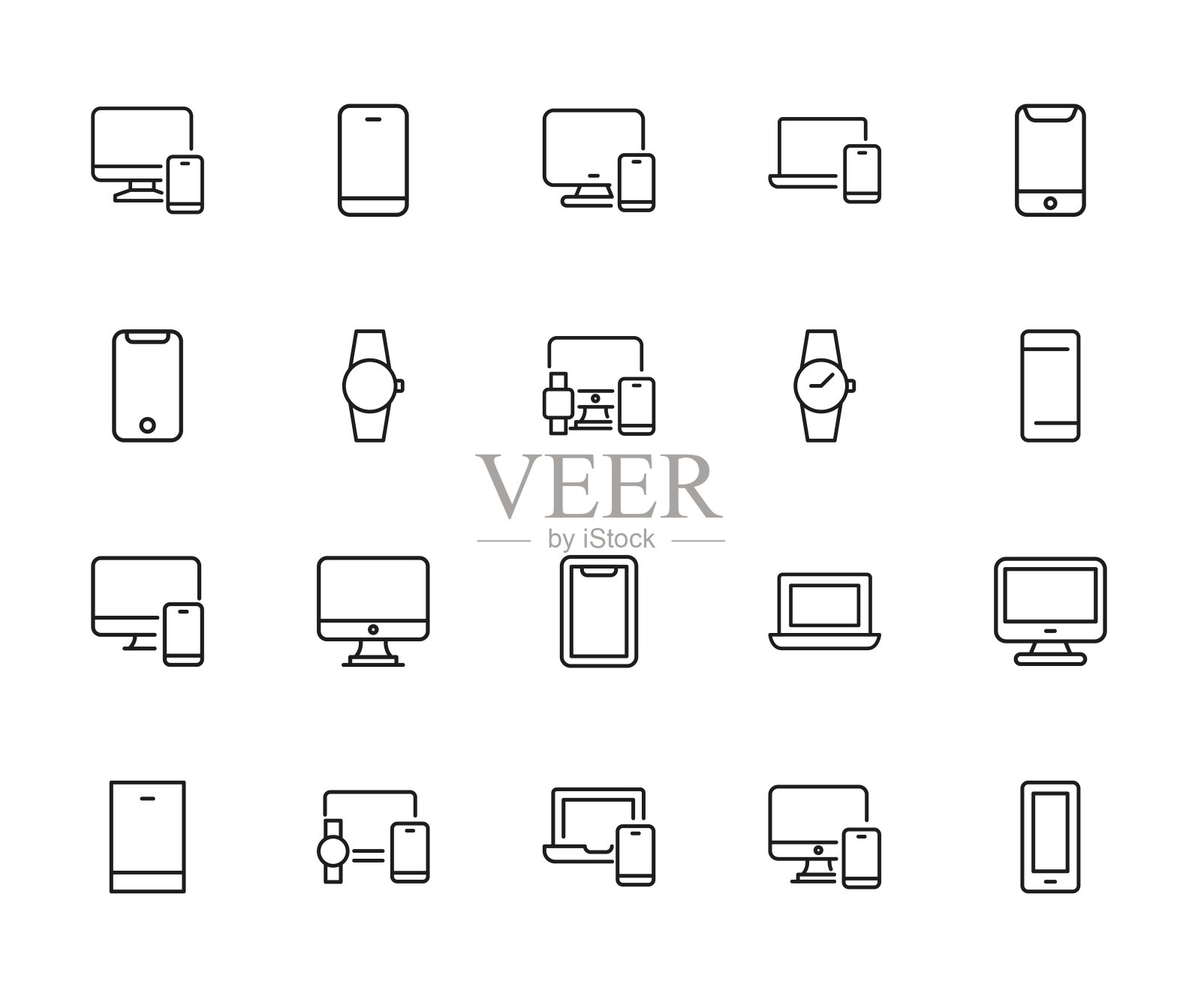 现代细线图标设备集。图标素材